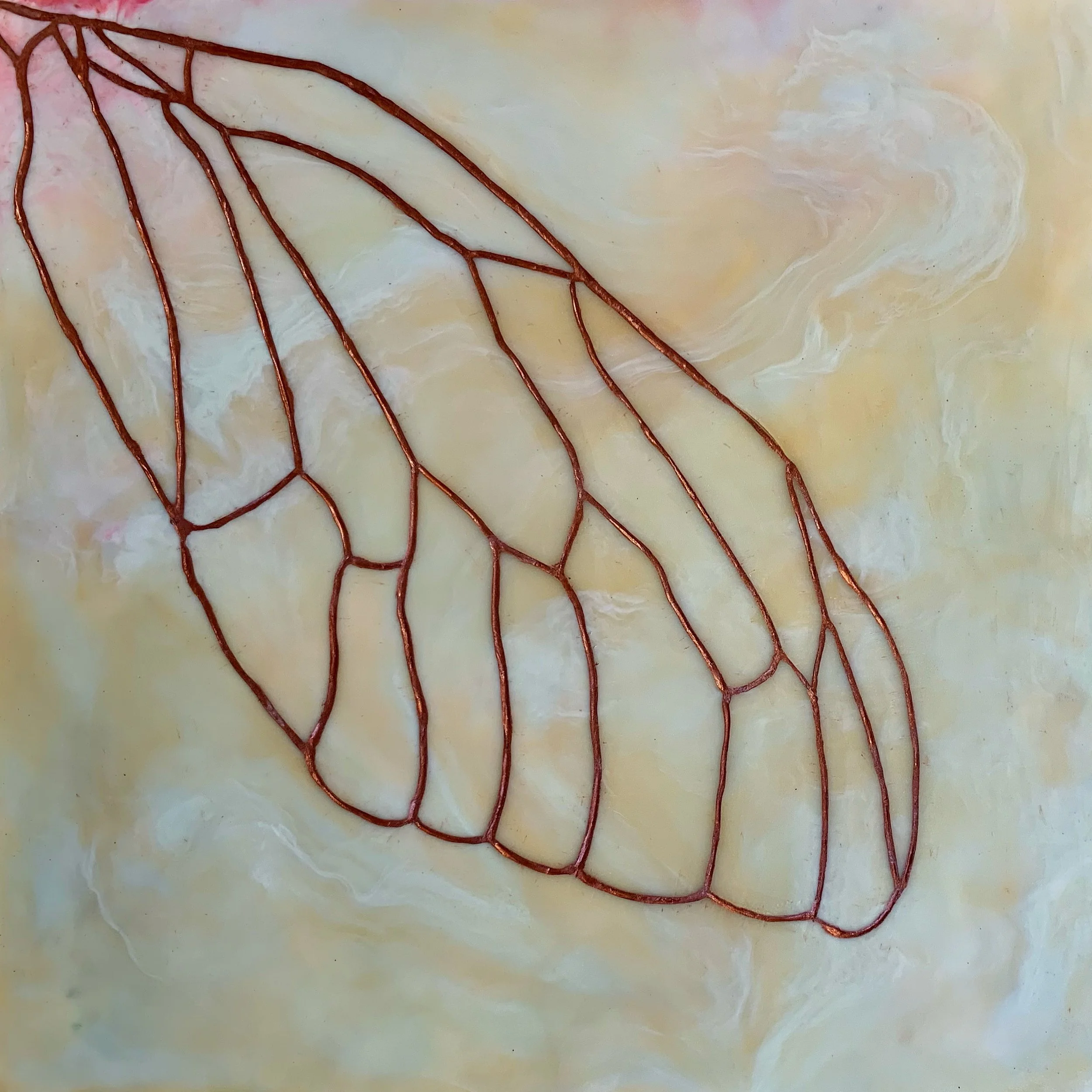 cicada; encaustic and pigment on wood, 12 x 12 inches SOLD