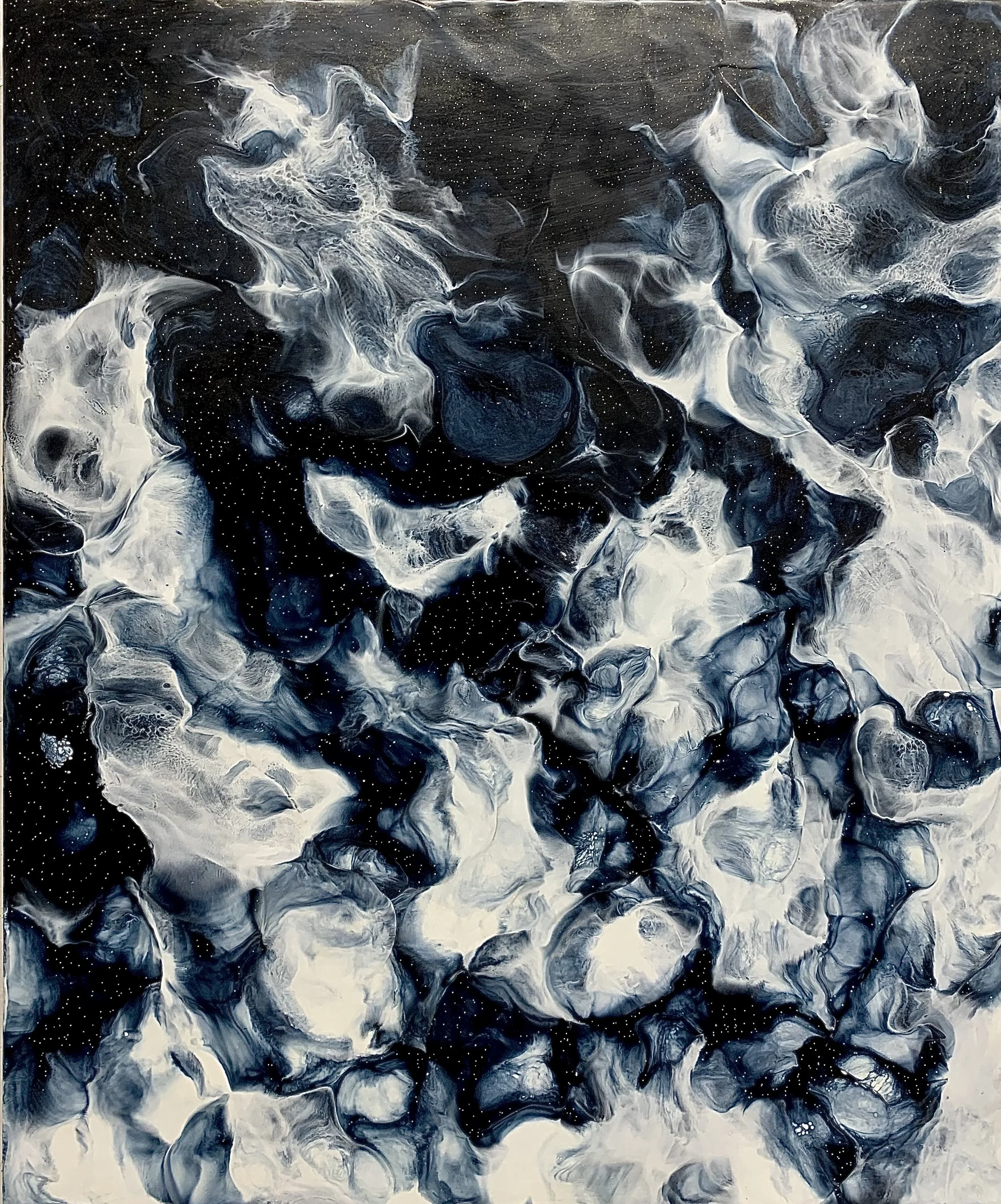 encaustic, pigment and oil stick on wood, 20 x 24 inches