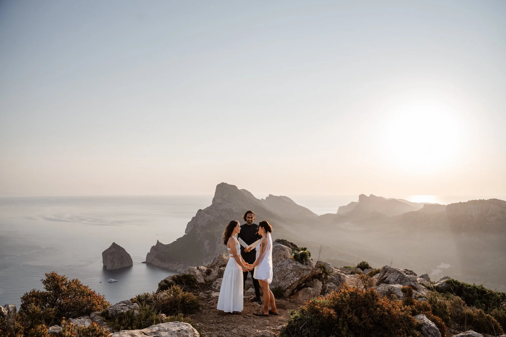 Magical sunrise elopement on a mountain top in Mallorca
