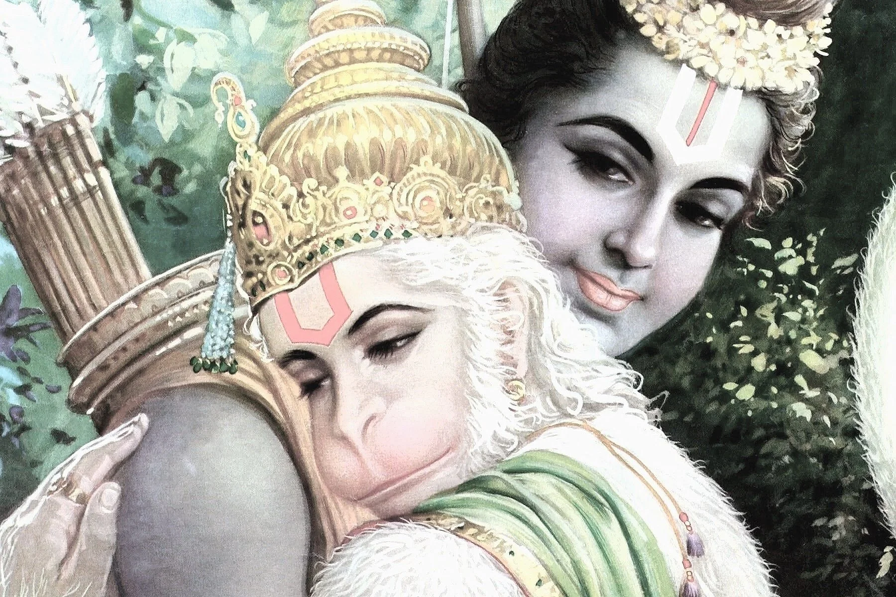 Hanuman og Rams dybe relation ses på et billede, hvor de krammer
