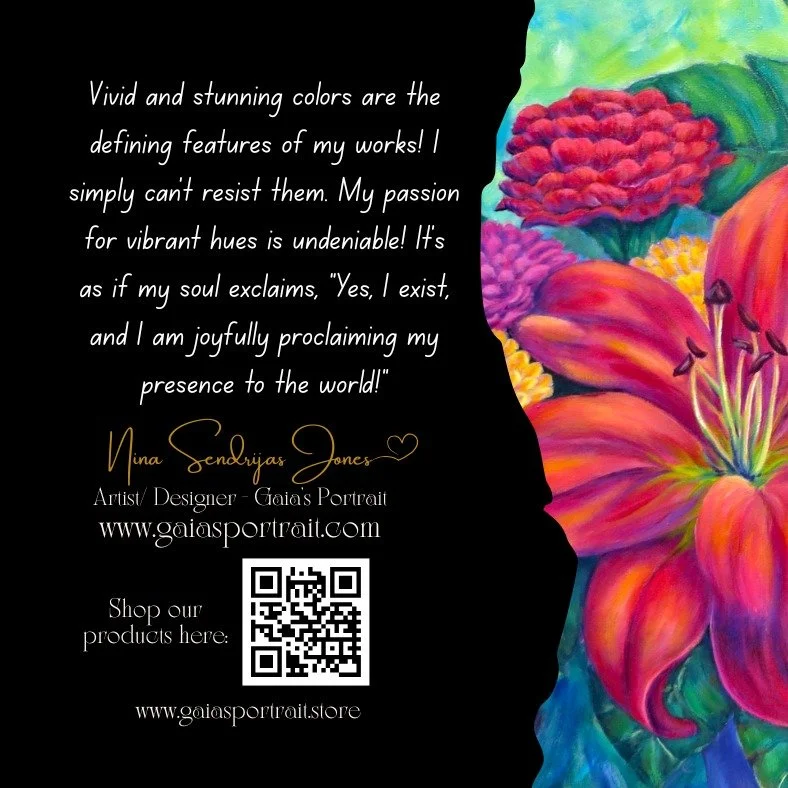 Gaia's Portrait

Website: https://www.gaiasportrait.com

Online Store: https://www.gaiasportrait.store

Instagram: https://www.instagram.com/gaiasportrait_art/

Facebook: https://www.facebook.com/NinaSendrijasJonesArt/ and Gaia's Portrait

#wwwgaiasp