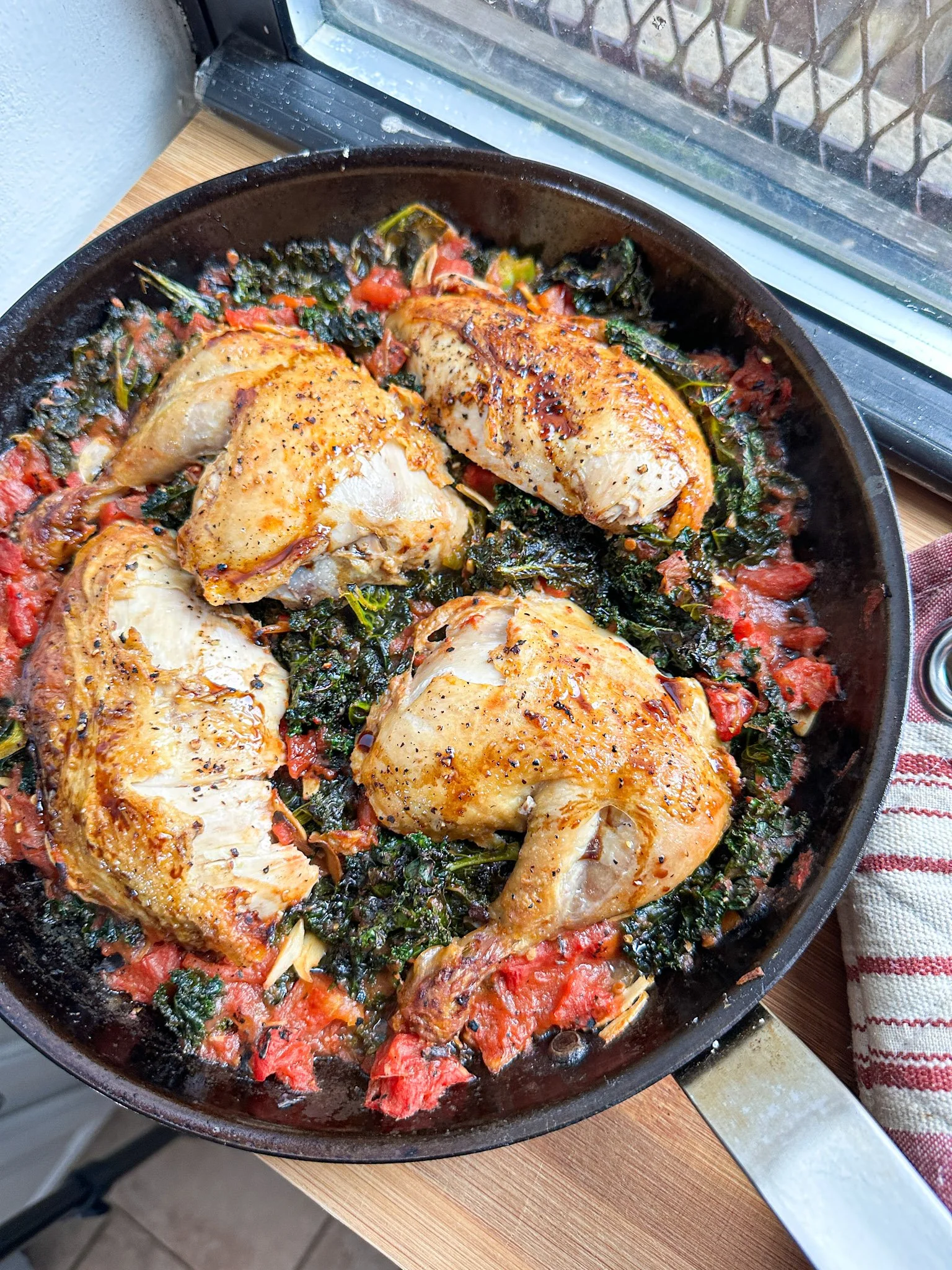 Braised Rotisserie Chicken Skillet with Garlicky Kale — ross cooks