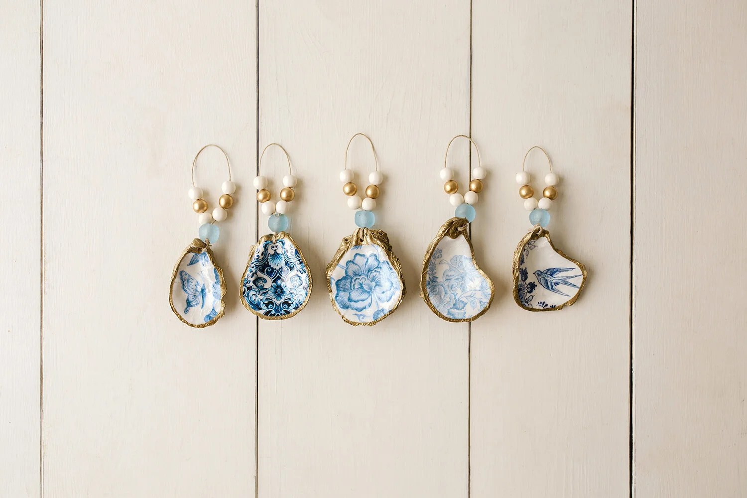 Indigo Decoupage Oyster Shell Christmas Ornament — Grit and Grace Studio