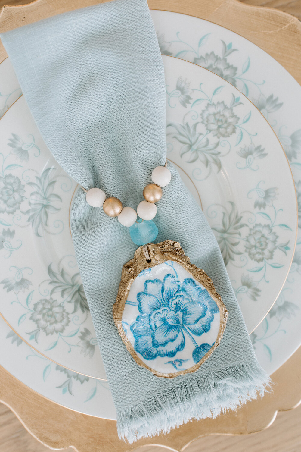 Indigo Decoupage Oyster Shell Napkin Rings — Grit and Grace Studio