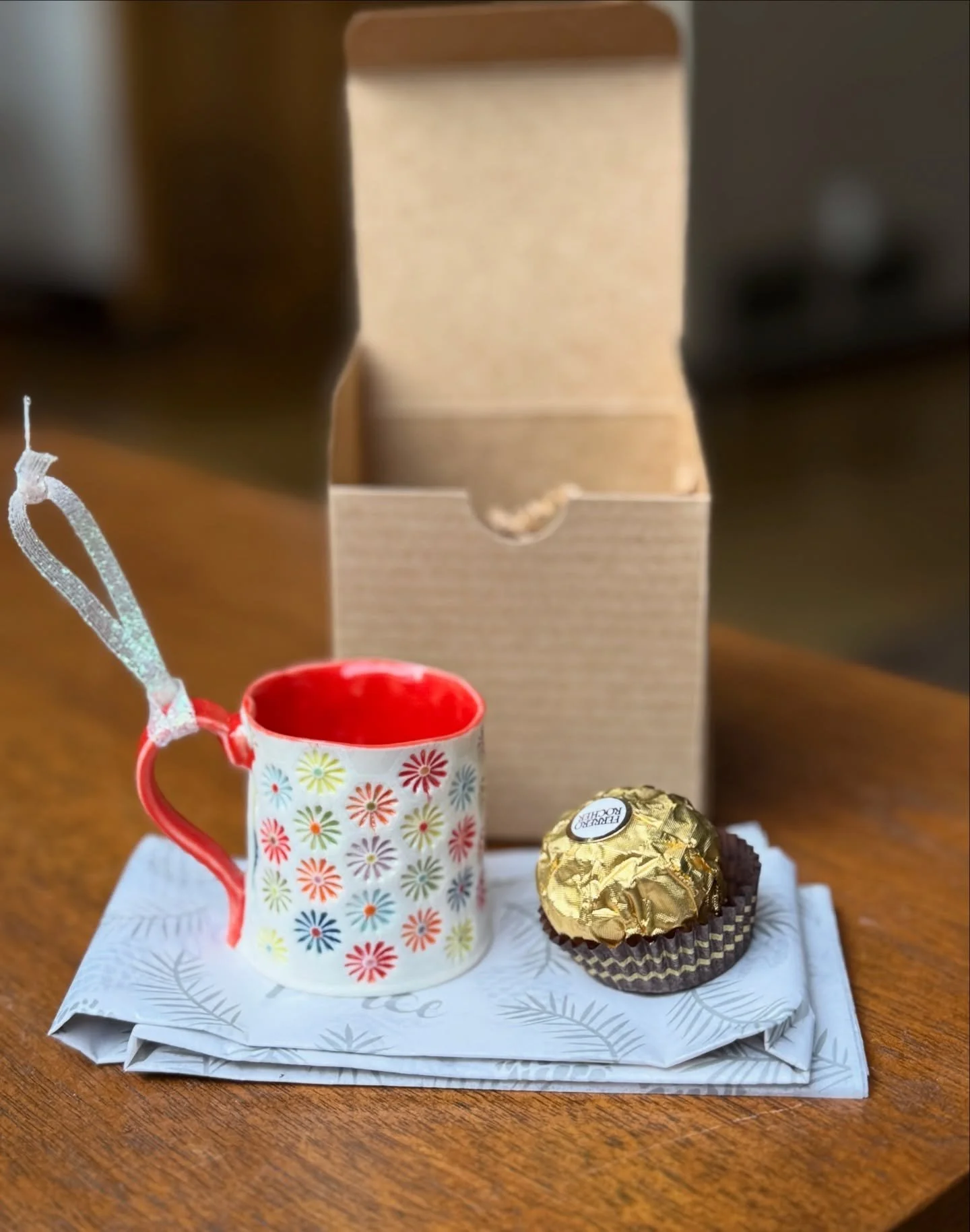 Good morning Instagram friends, and happy Small Business Saturday!  This is the day I release my annual limited edition ornaments, and this year they are just too cute!  There are two different mini-mug designs available. Each is slab built from porc