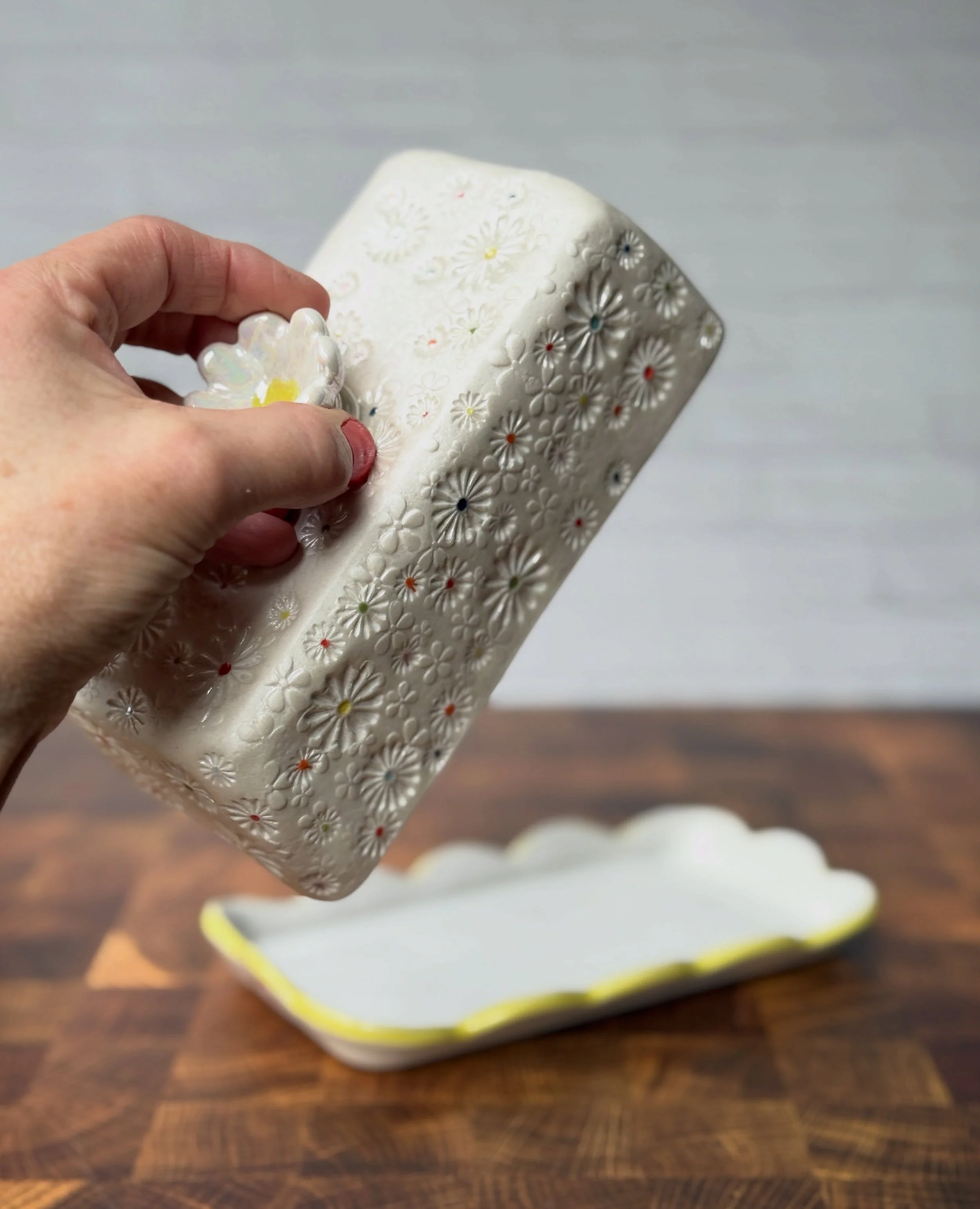 I present to you&mdash;the last butter dish in the shop looking for a good home!  This model is large enough to house all shapes and sizes that your favorite butter might come in. Serve this magical condiment in style!  Is butter a condiment though? 