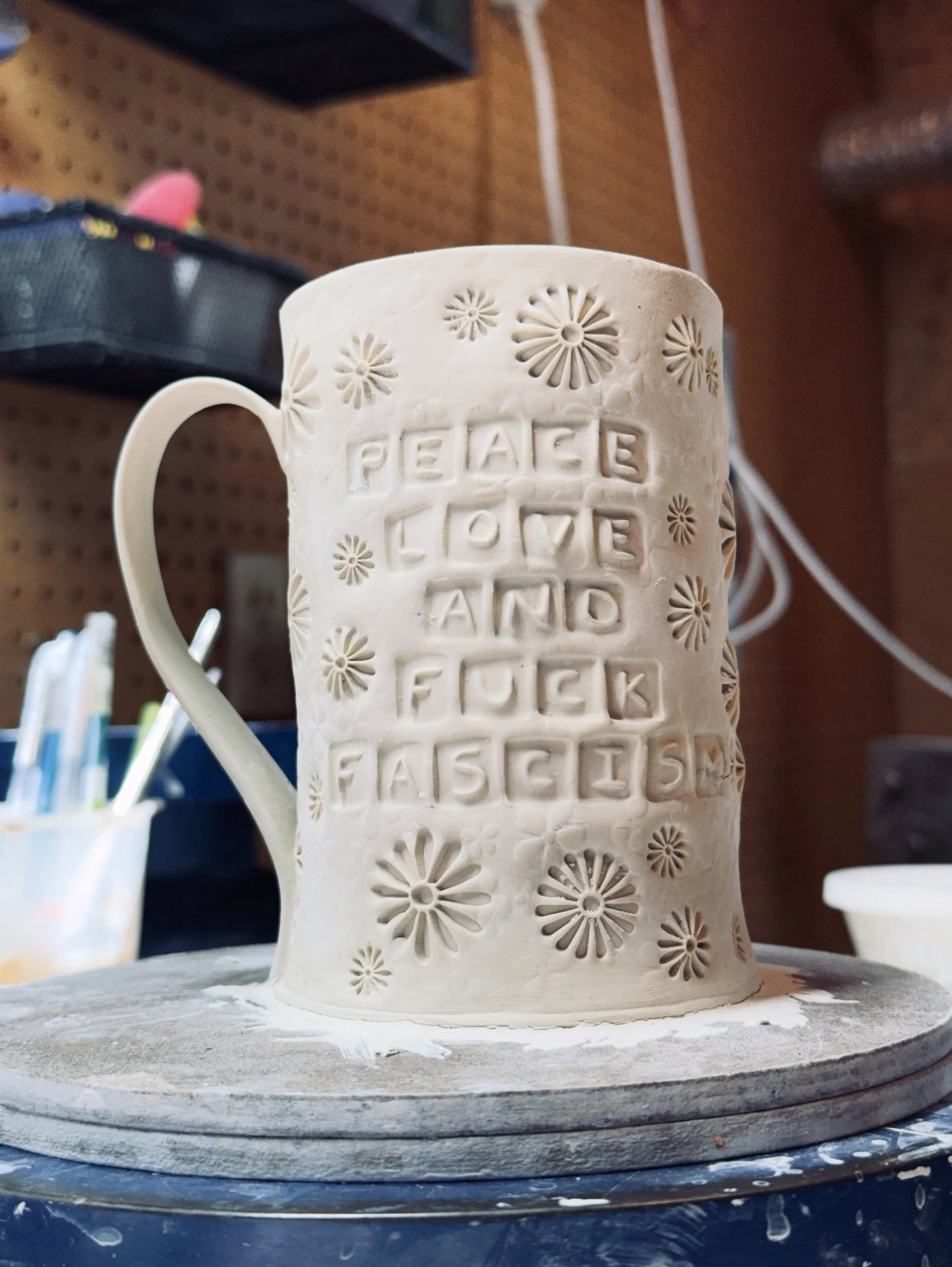 Just over here working on custom preorder mugs and waiting for the world to change. 😩
This request is definitely a popular one!  What would your mug say? &ldquo;Peace, Love, and ???&rdquo; 
✌️❤️❓
I still a limited number of these custom preorder slo