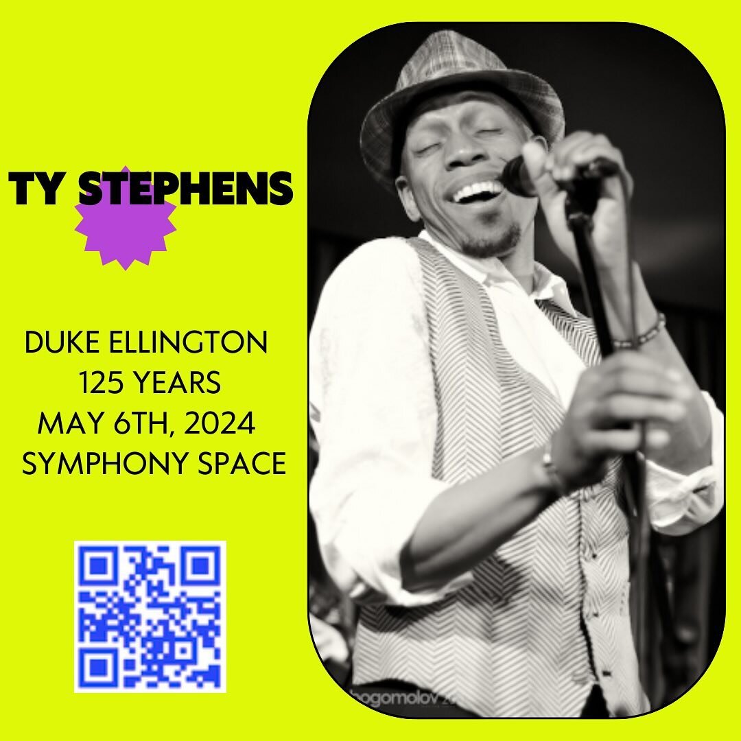 Join Us on May 6th @symphonyspace celebrating Duke Ellington&rsquo;s 125th Birthday in the City of Jazz led by Mercedes Ellington and co-hosted by Tony Waag.  Ty Stephens captivates audiences with his dynamic presence and extraordinary vocal talent, 