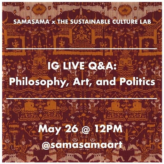 Artists are the messengers of our time, how fundamental are they to our overall philosophy, and what role does philosophy play into our culture and politics?⠀
⠀
Join us live, on Tuesday, for our first IG live with journalist and founder of The Sustai