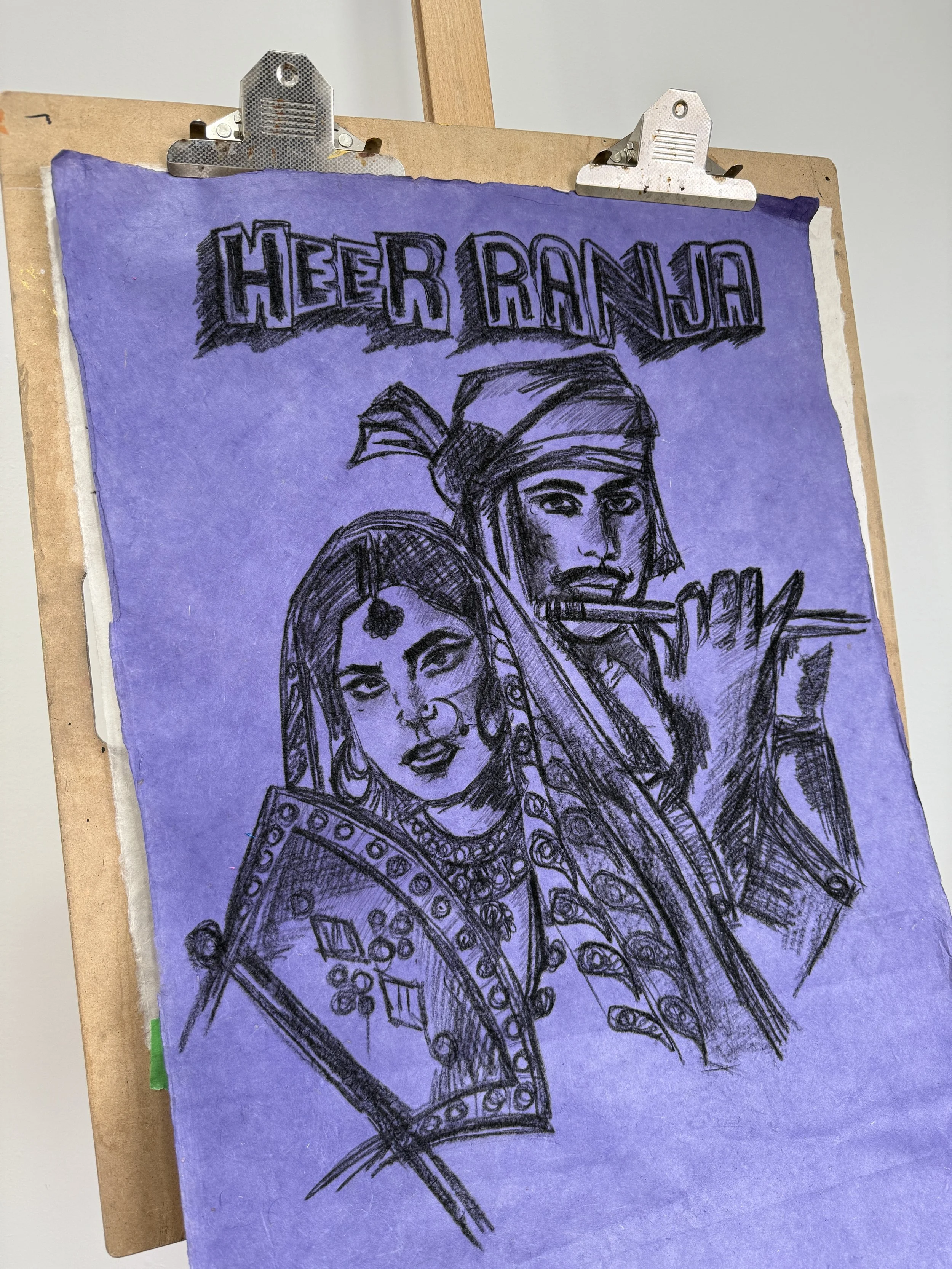 HEER RANJA - Charcal on Handmade Paper