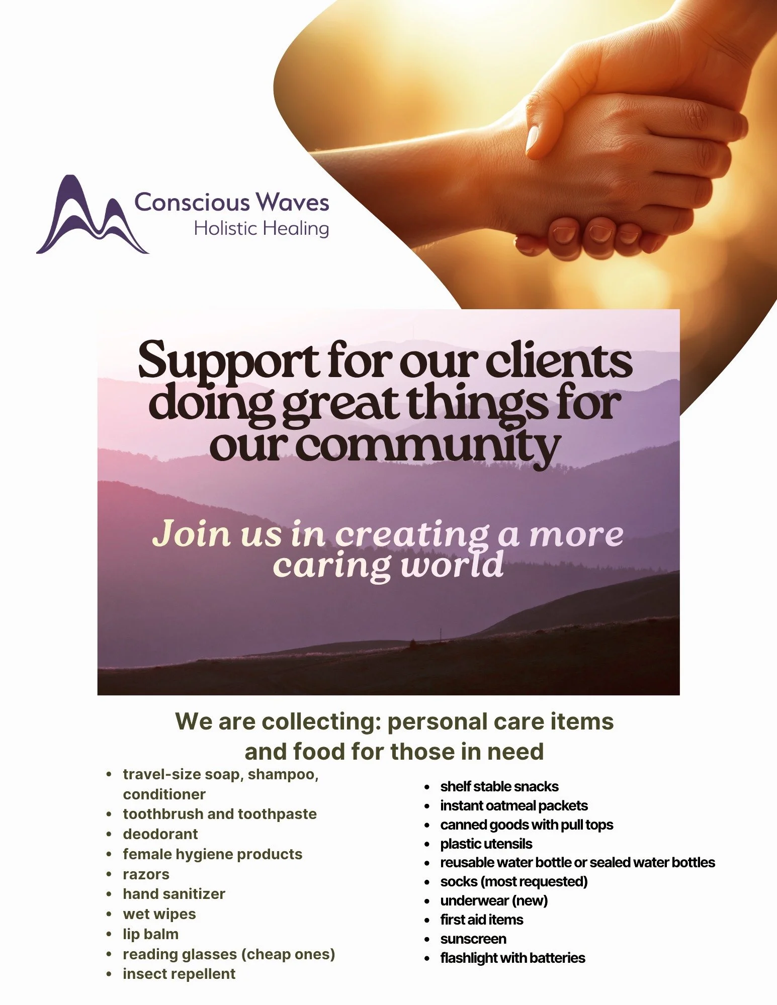 We are always looking for ways to be of more service to others on this planet. Here is our next idea! We have so many kind clients doing great things, we thought we would become a hub for donations for them. 

When you come for a treatment, we encour