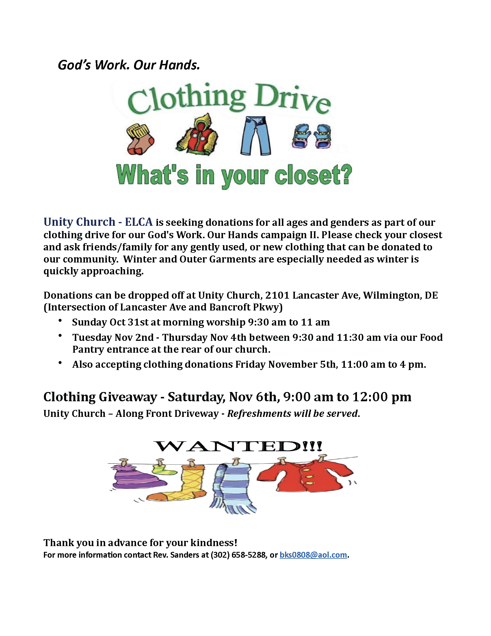 Unity Church Clothing Giveaway — West Side Grows Together