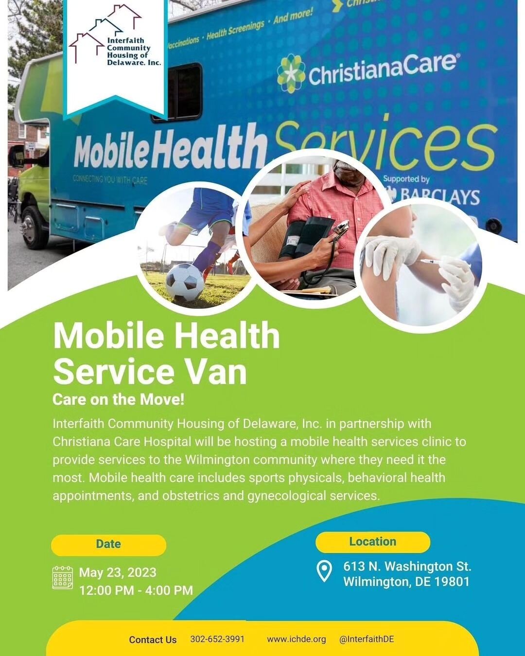 📢📢Attention neighbors! Please take advantage of this amazing resource. 

Posted @withregram &bull; @interfaithde Interfaith Community Housing of Delaware, Inc. in partnership with @christianacare will be hosting a mobile health services clinic on M