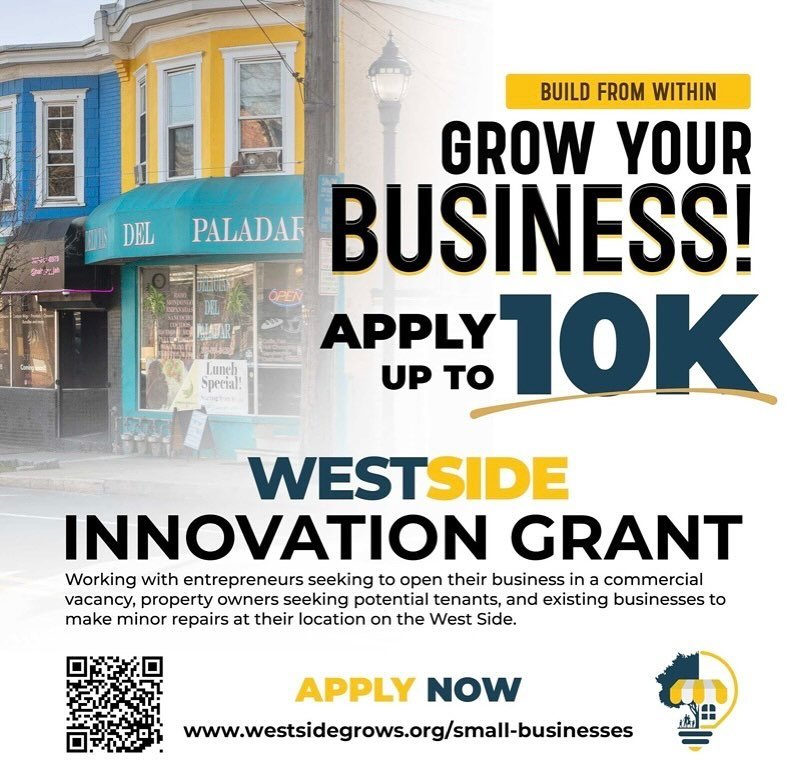West Side small business owners, we are still accepting applications for the West Side Innovation Grant. Get awarded up to $10,000 to help your business! Applications are on a rolling basis and funding is available. Email jcastaneda@westsidegrows.org