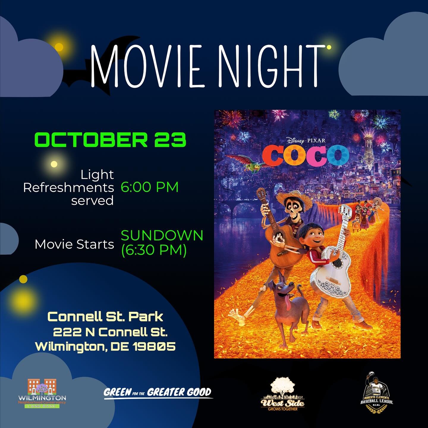 TODAY! Check us out for day two of our West Side movie night , we will be at Connell Street Park with the movie starting at 6:30 pm! All are welcome, bring a chair and family and friends ❤️