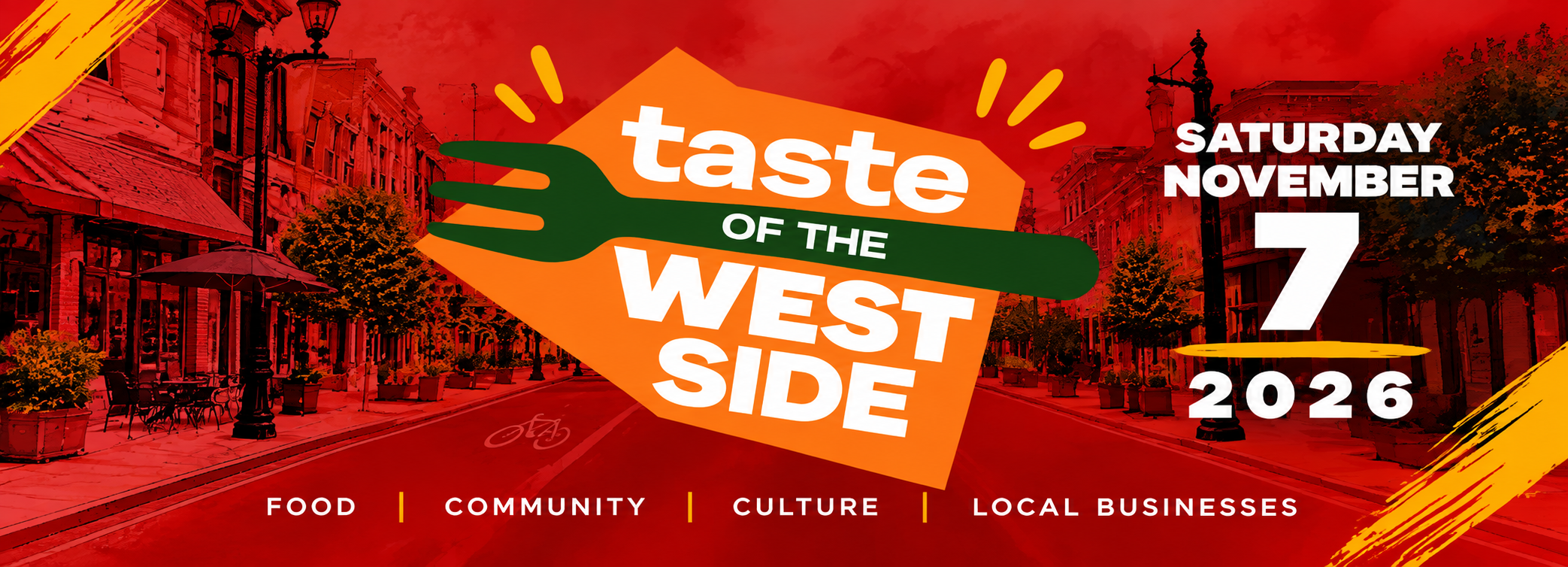 Taste of the West Side event graphic featuring Wilmington’s West Side, celebrating local food, community, culture, and small businesses on Saturday, November 7, 2026.