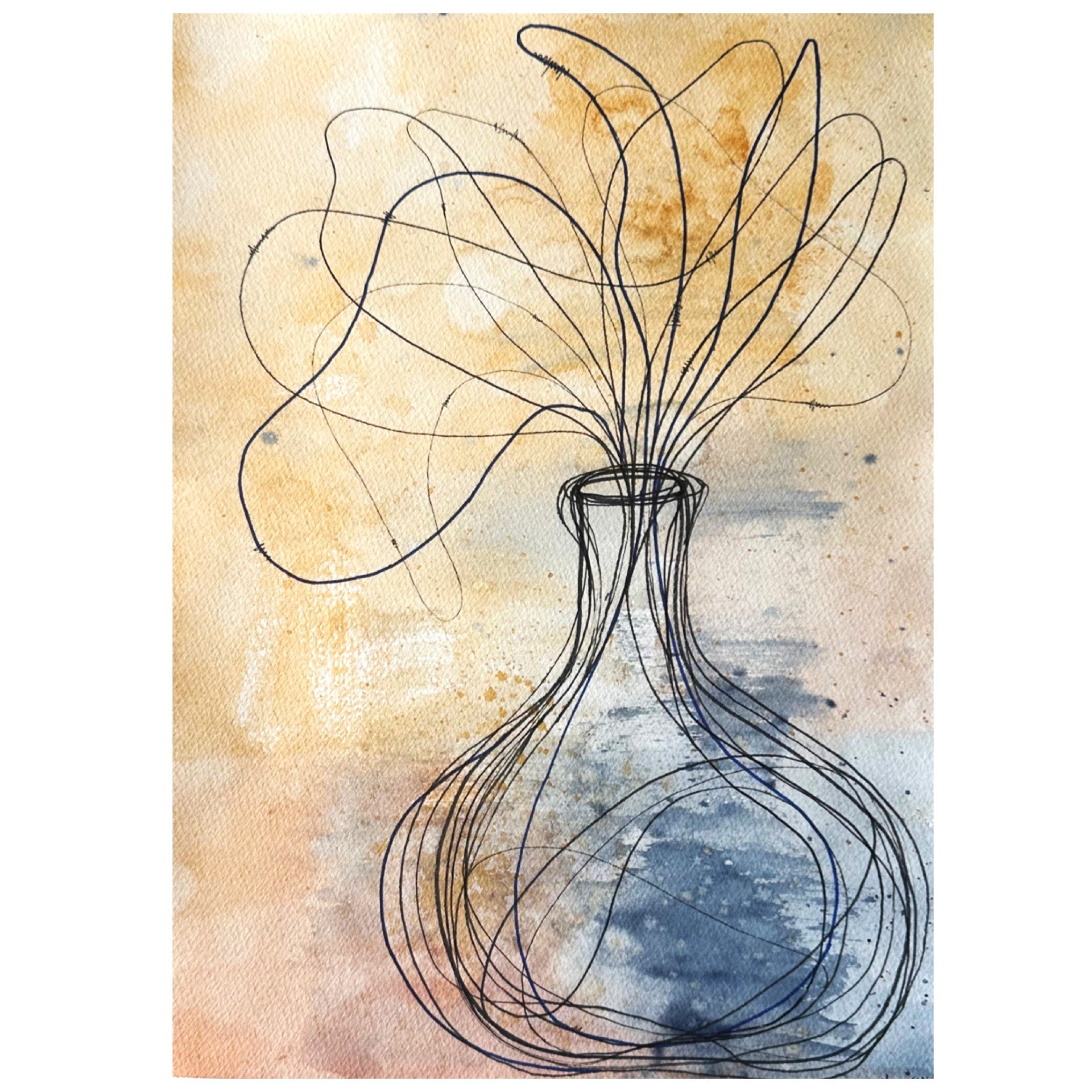 €50; "Vase with Thoughts" (watercolour and black fineliners; size 30x40cm) 