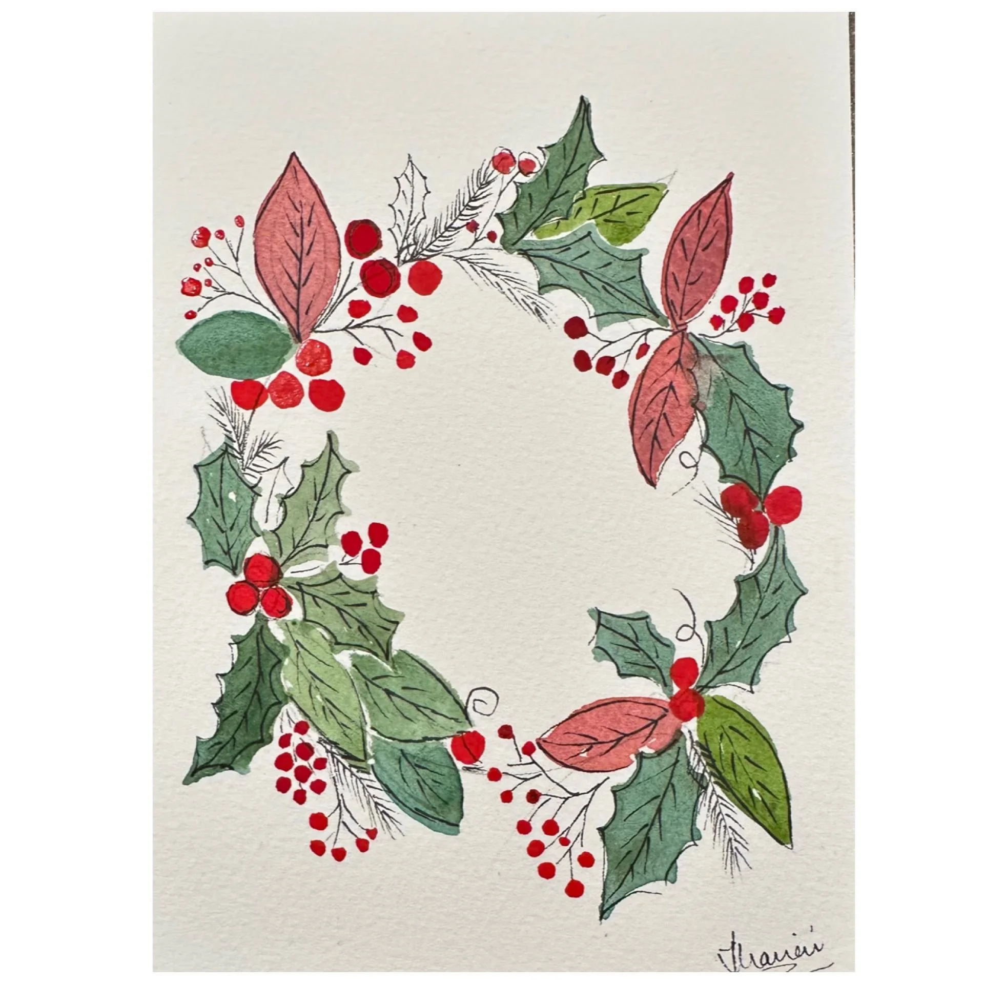 Wreath with Red Berries and Holly
