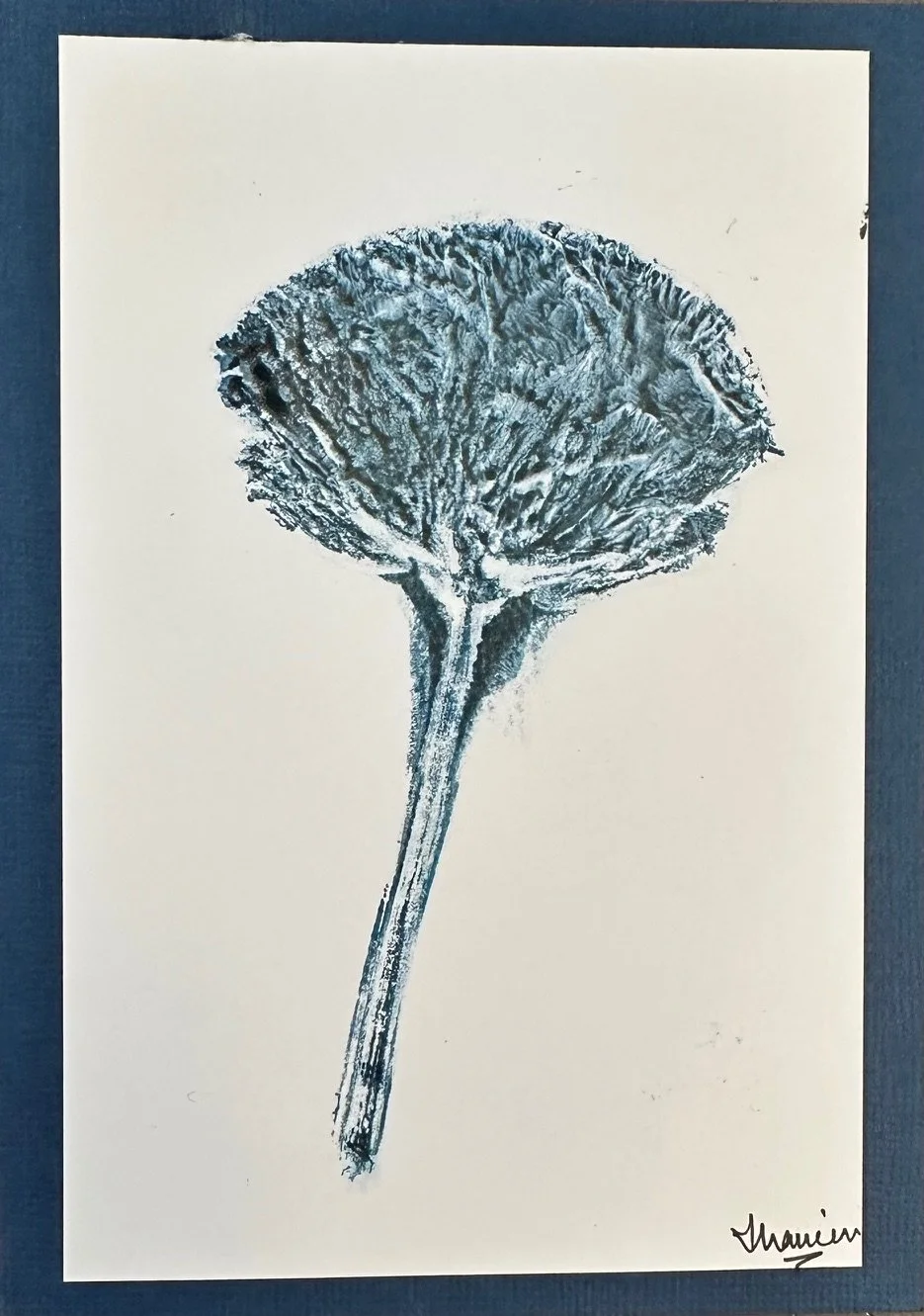 Lisianthus_12(Prussian Blue, SAP Green and a little bit of Bronze) (mounted on blue card stock)