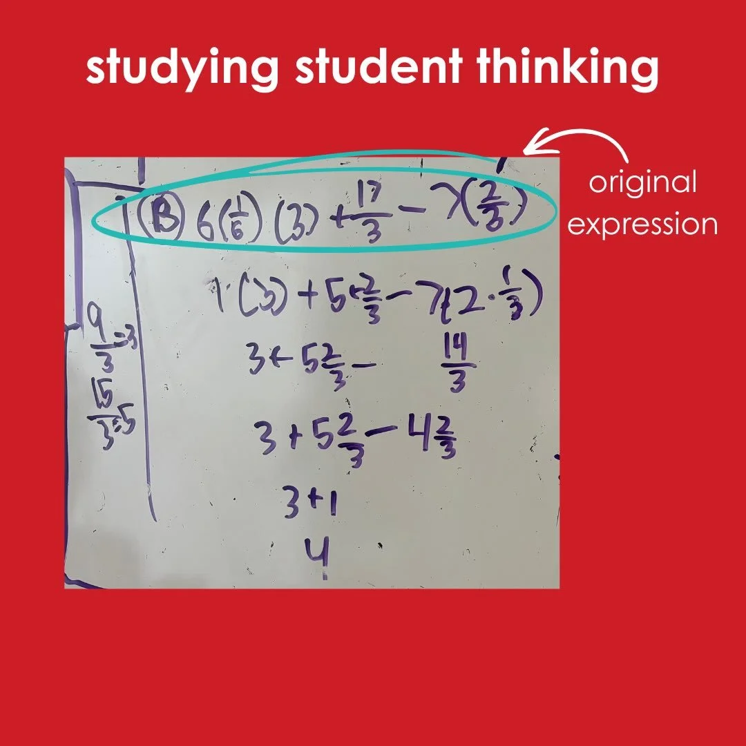 A pair of 4th graders simplified the given multi-term expression. Let&rsquo;s study each line of their reasoning. What is revealed about their mathematical understanding? What questions would you ask these learners? What evidence of understanding is 