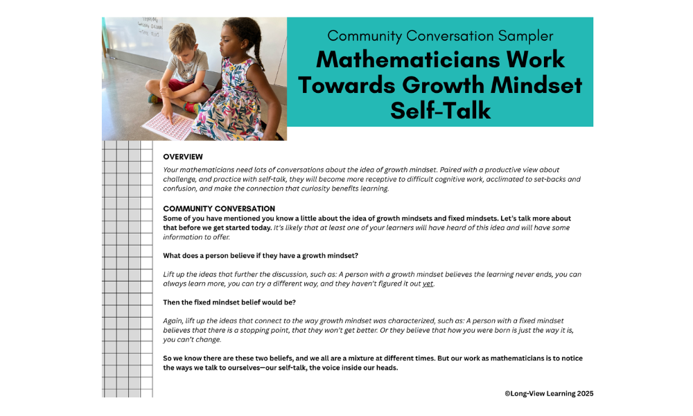 Community Conversation Sampler: Mathematicians Work Towards Growth Mindset Self-Talk (FREE)