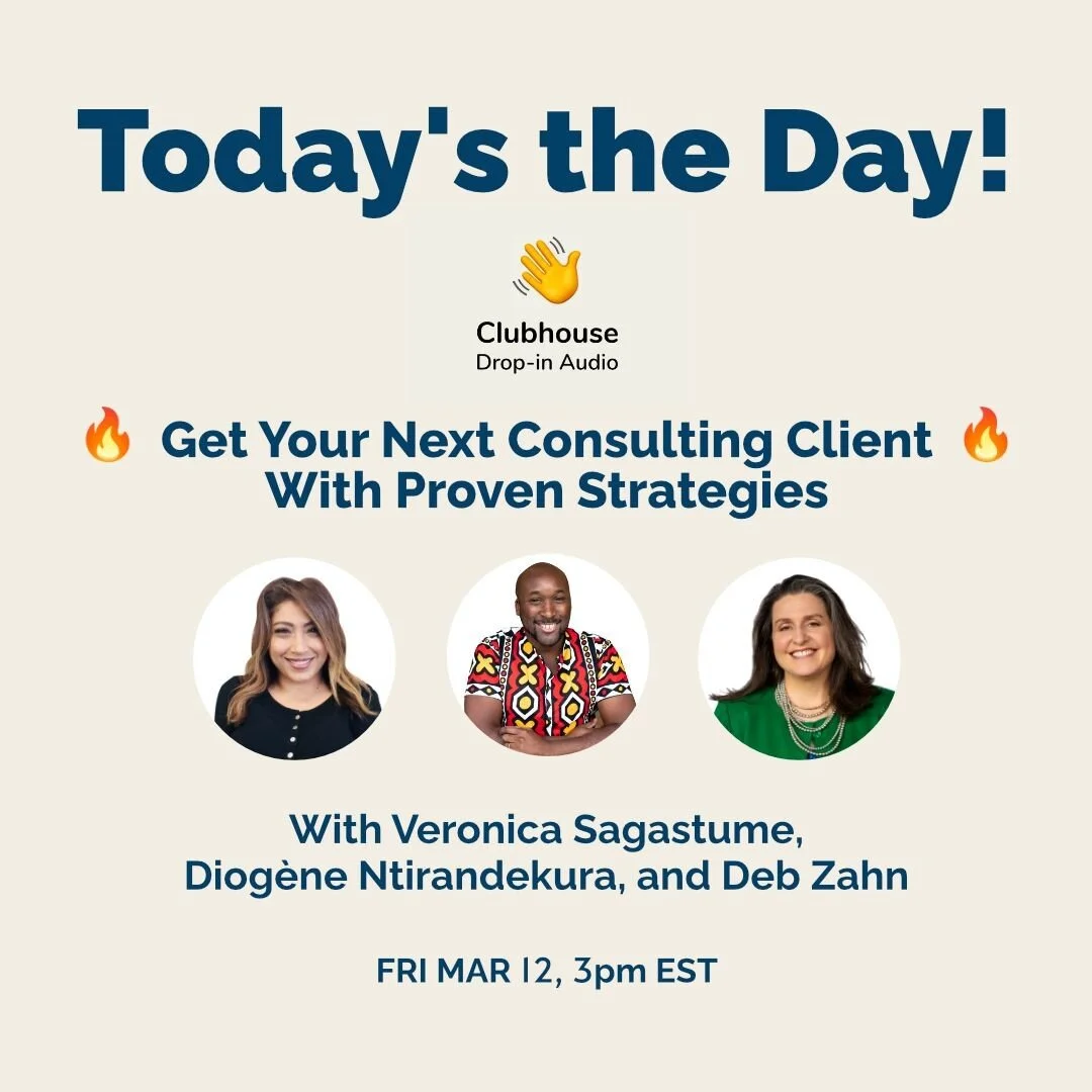 Come learn foolproof ways to win consulting clients!
It's happening today, register for our Clubhouse event!

Today's the day you learn how to win your first or next consulting client with foolproof tips, best practices, and strategies. 

Join us in 