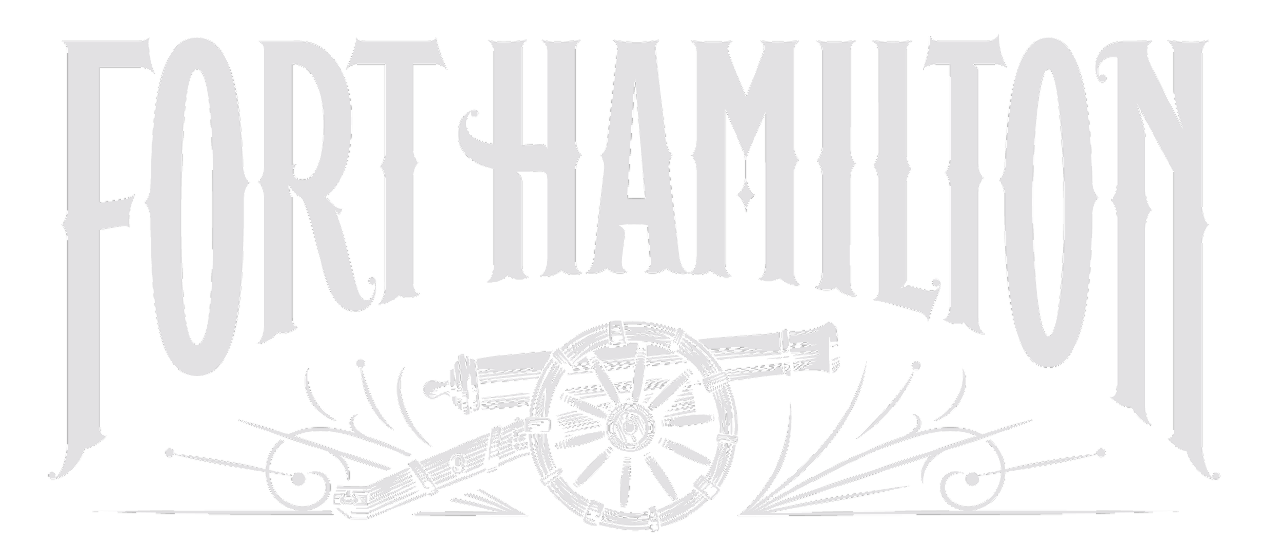 Title 'Fort Hamilton' with a cannon and cannon wheel illustration underneath on a black background.