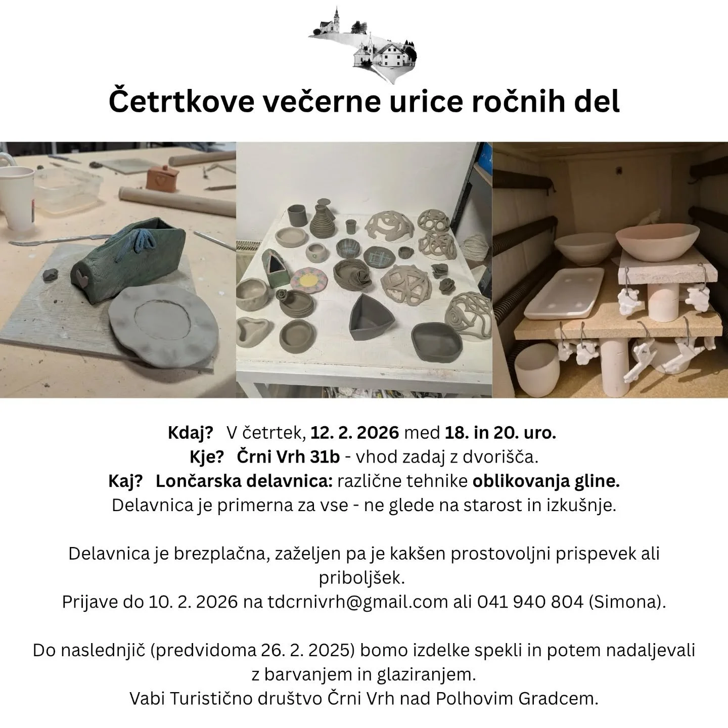 Jutri, v četrtek 12. 2. Turistično dru&scaron;tvo Črni Vrh organizira lončarsko delavnico. Nekaj mest je &scaron;e prostih, tako da se lahko prijavite &scaron;e danes do večera. #glina #delavnica #keramika
-------------------

Tomorrow our local tour