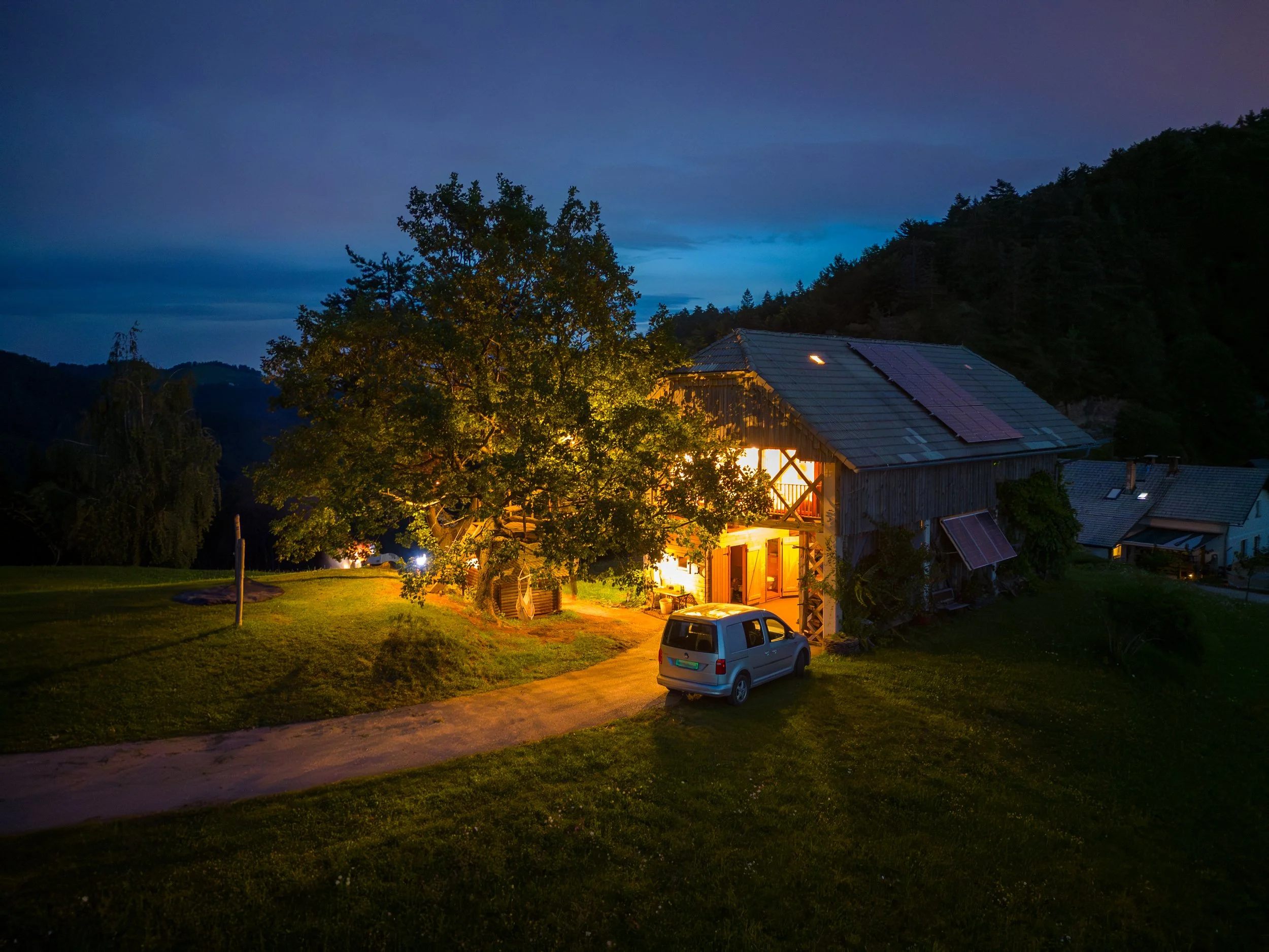 Kozolec accommodation in the evening