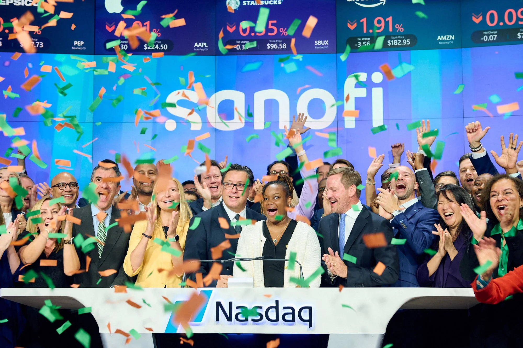 Sanofi Nasdaq Bell Ringing to Open the Markets for the day