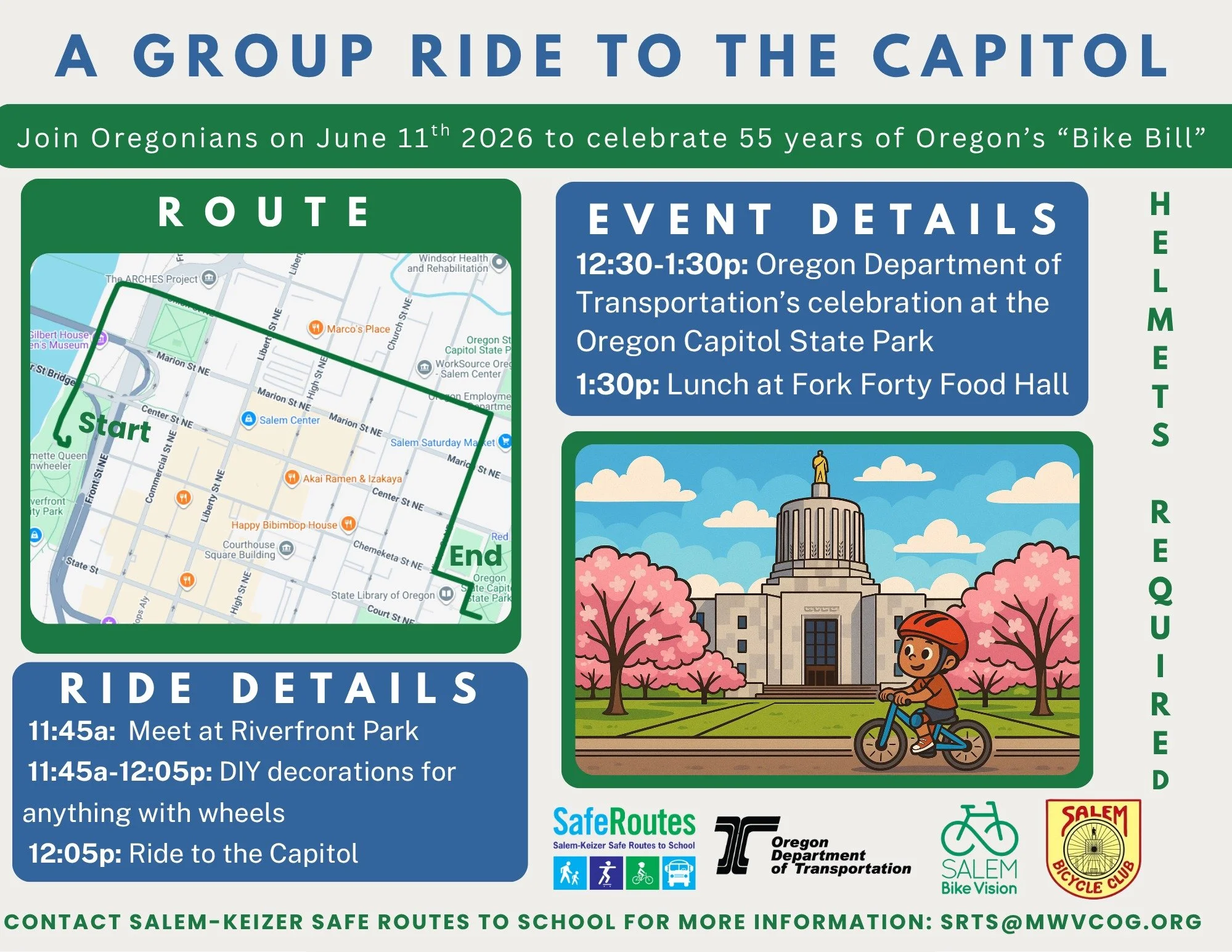 A perfect way to start your Summer Break! All students and families welcomed! 

We are excited to have a collaborative Bike Bus with @oregondot, @salembikevision, @salembicycleclub, and Oregonians from around the state to celebrate the 55th anniversa