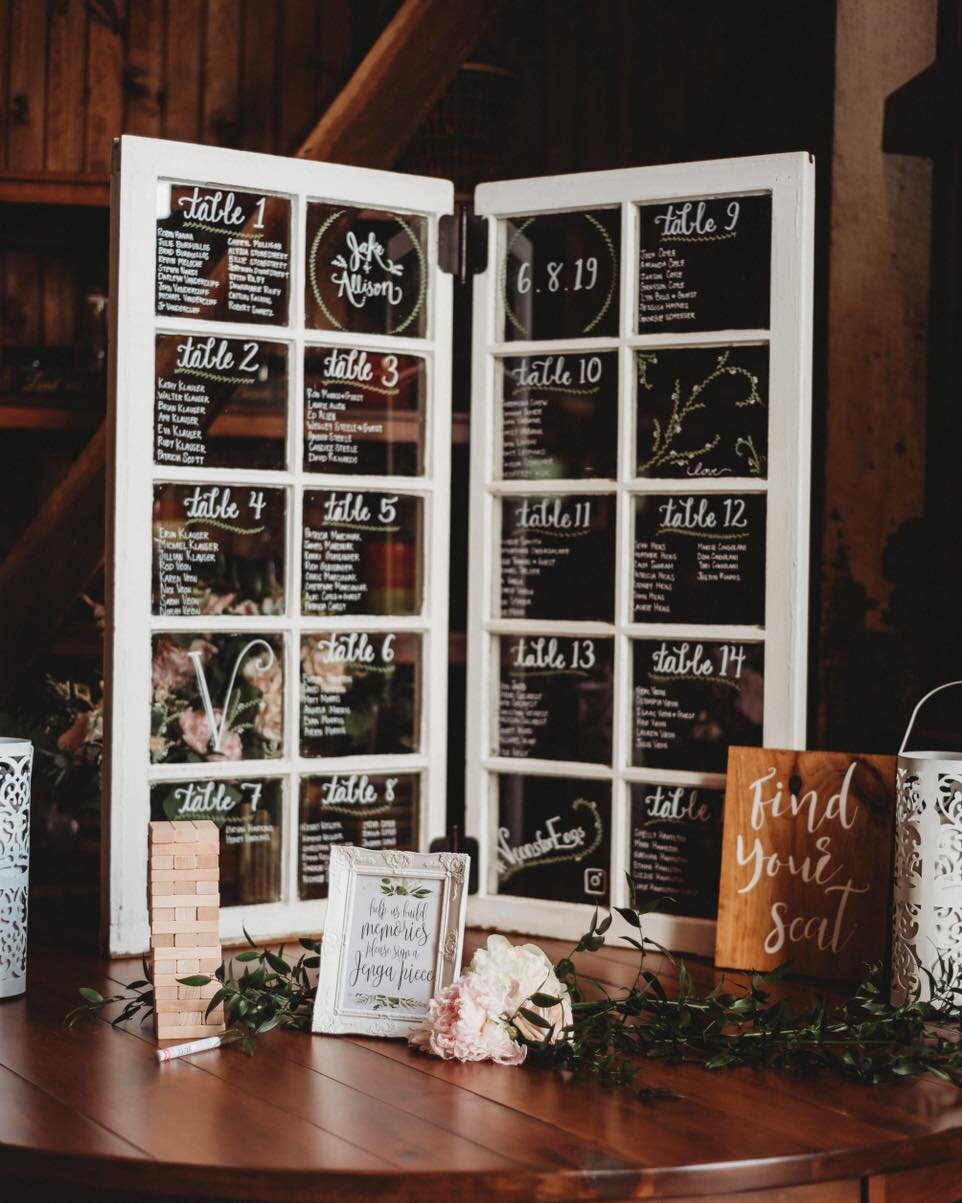 We&rsquo;re ending our weekend reminiscing about all of the gorgeous seating charts we&rsquo;ve seen at the barn. What is your seating chart vision? 

Photo credit: @cleveland_wedding_photographer 

Check out our page to learn how you can start your 