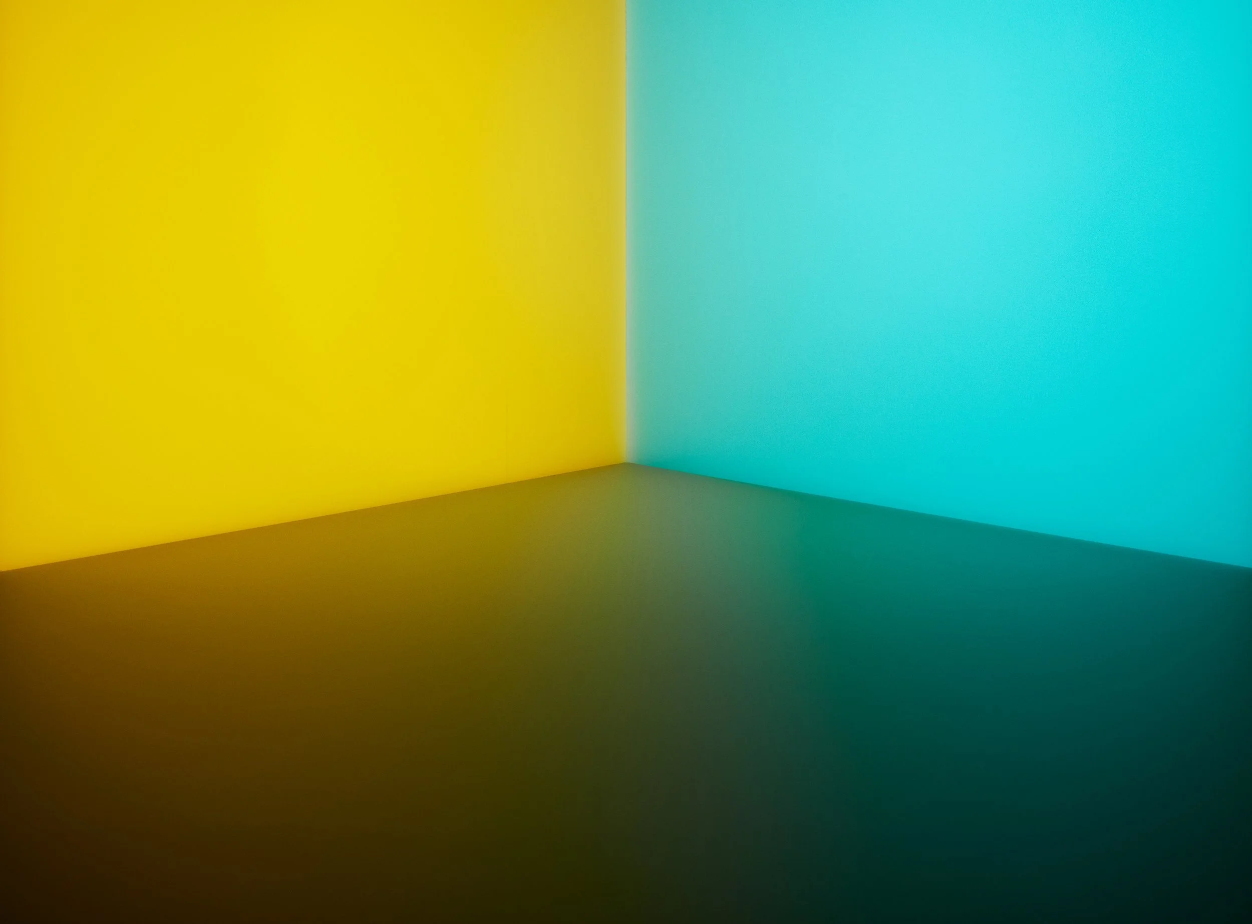 Room corner with color tones mixing, yellow and blue