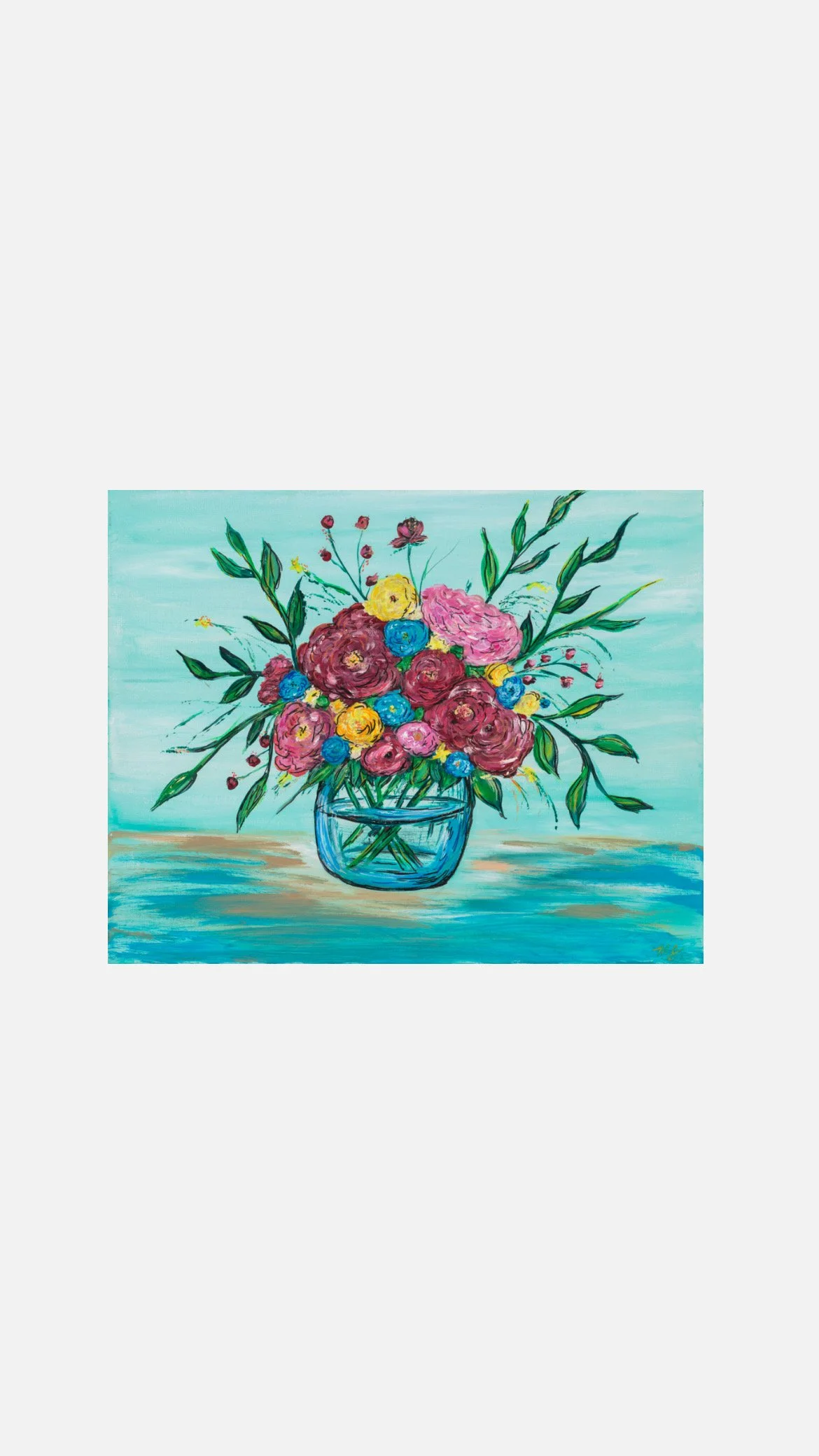 Turquoise Floral Bloom (Print)