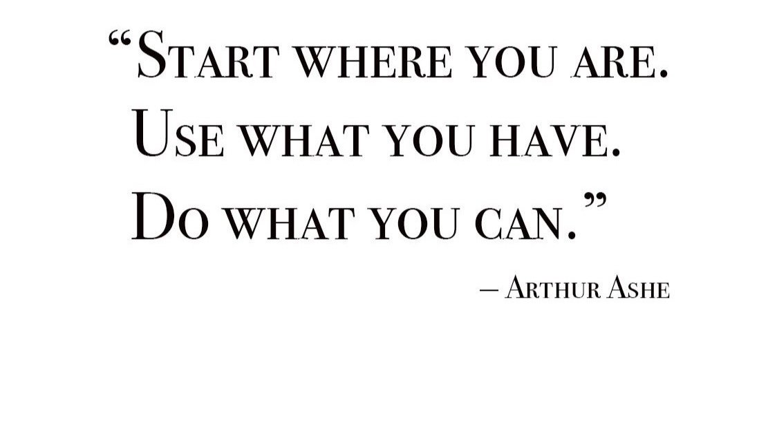 Inspirational quote by Arthur Ashe: 'Start where you are. Use what you have. Do what you can.'
