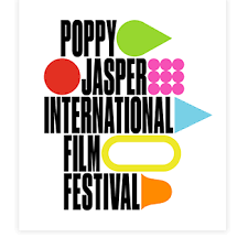 Logo for Poppy Jasper International Film Festival with colorful abstract shapes and text.