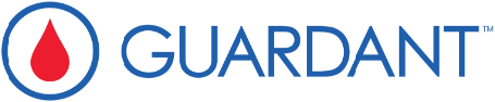 Guardant logo with blue text and a red drop symbol