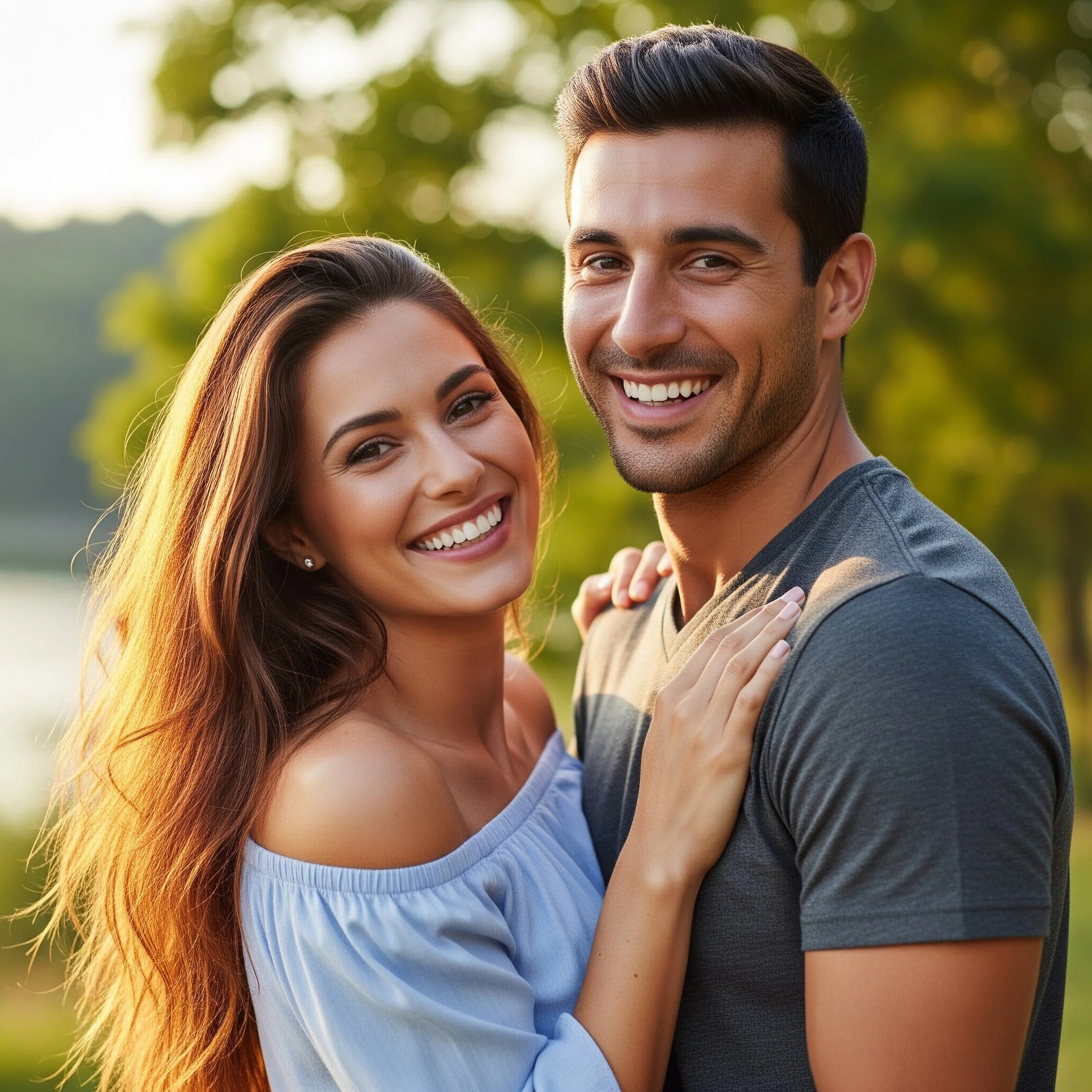 Black and white portrait of a man and woman standing close, with the woman resting her hand on the man's shoulder. The man has glasses and a beard, and the woman has long braided hair. Both are looking at the camera against a plain background.