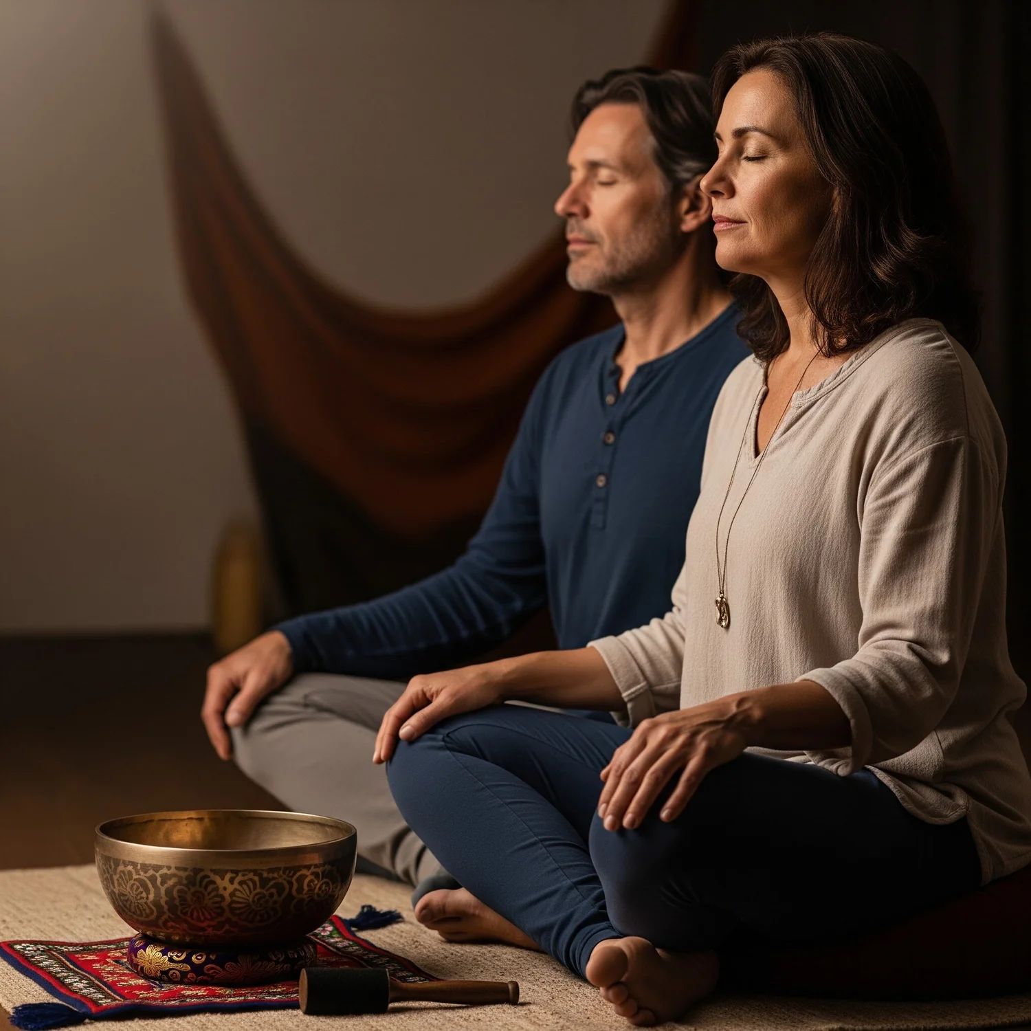 Couple meditation session at the retreat