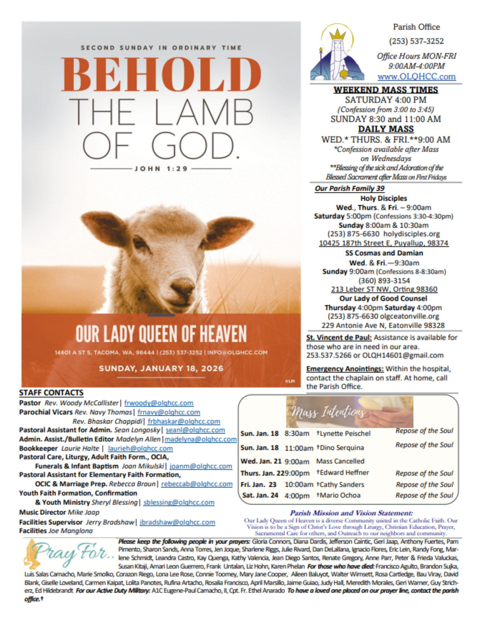 January 18th, 2026- 2nd Sunday in Ordinary Time