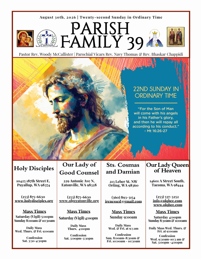 August 30, 2026 - Twenty-second Sunday in Ordinary Time 