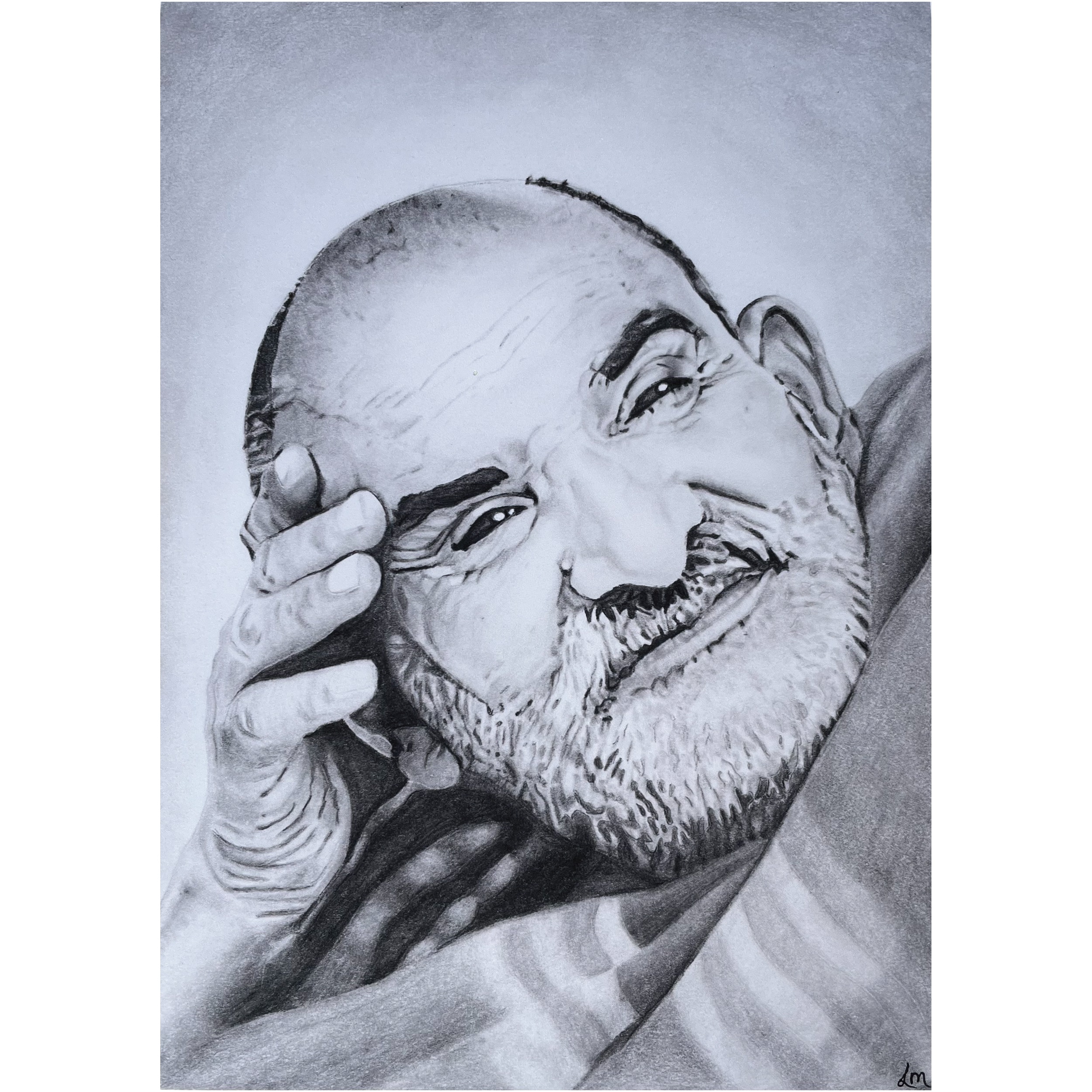 Image of a graphite drawing of Maharaj-ji by Emily Lakshmi Merrill