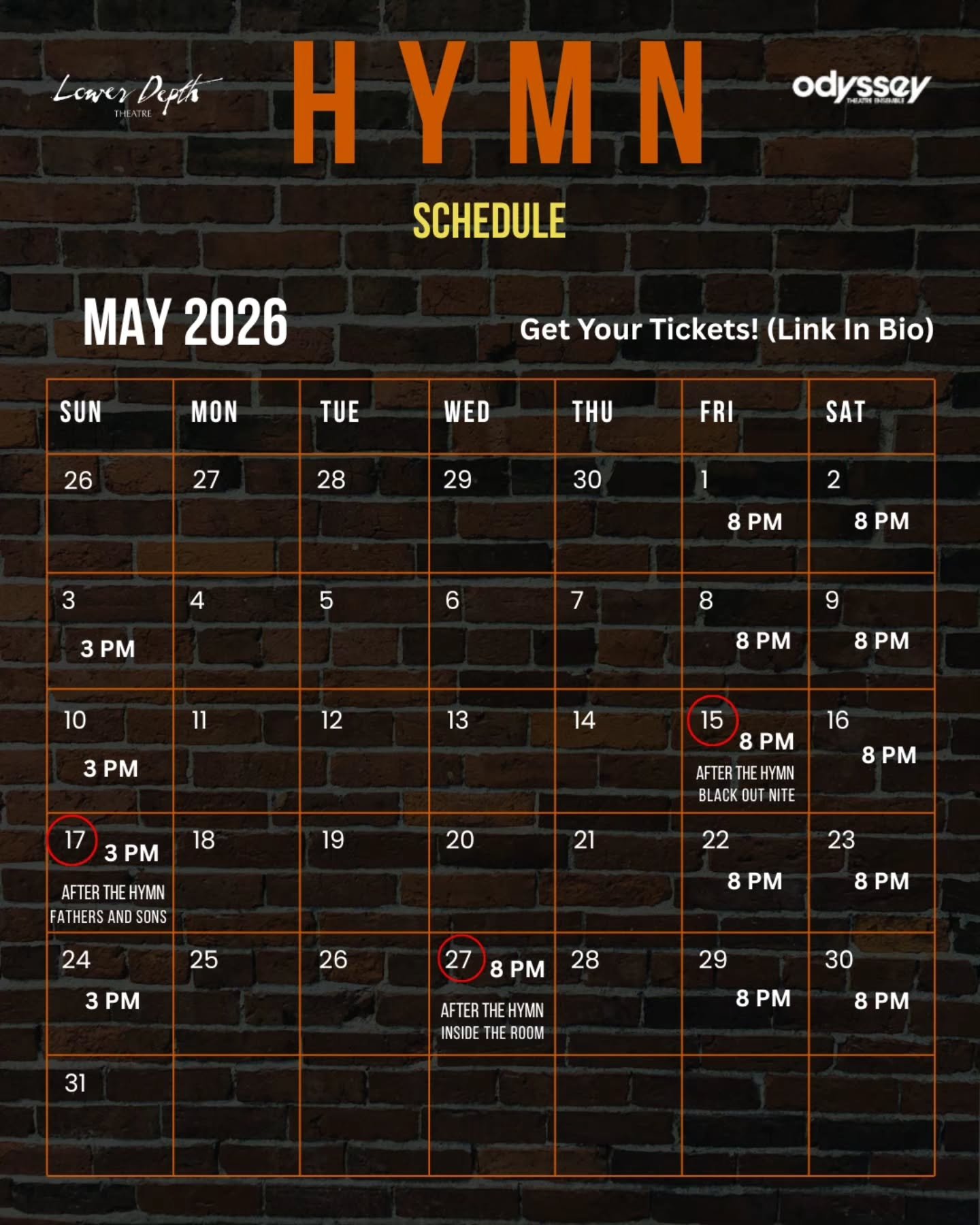 Take a look at the schedule. Send it to someone you&rsquo;ve been meaning to spend time with. 🗓

HYMN is a story that connects with you and sometimes, it means more when you have someone to share it with.

Pick a night.
Choose your person.
Enjoy!

H