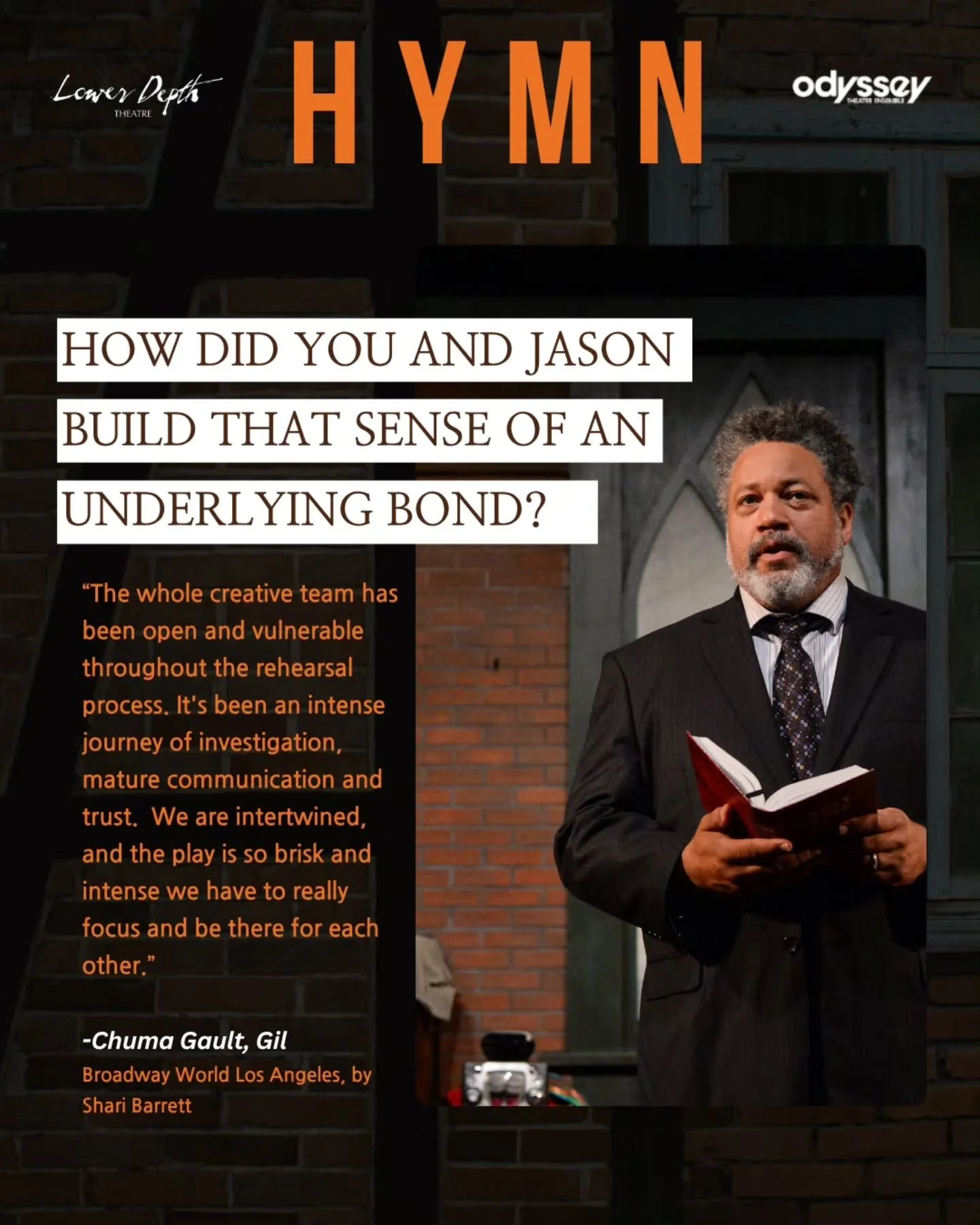 Some performances are built scene by scene.

This one was built through trust.
Chuma Gault and Jason Delane bring a vulnerability to HYMN that feels lived in, honest, and deeply human.

The connection between 'Gil' and 'Benny' didn&rsquo;t happen by 