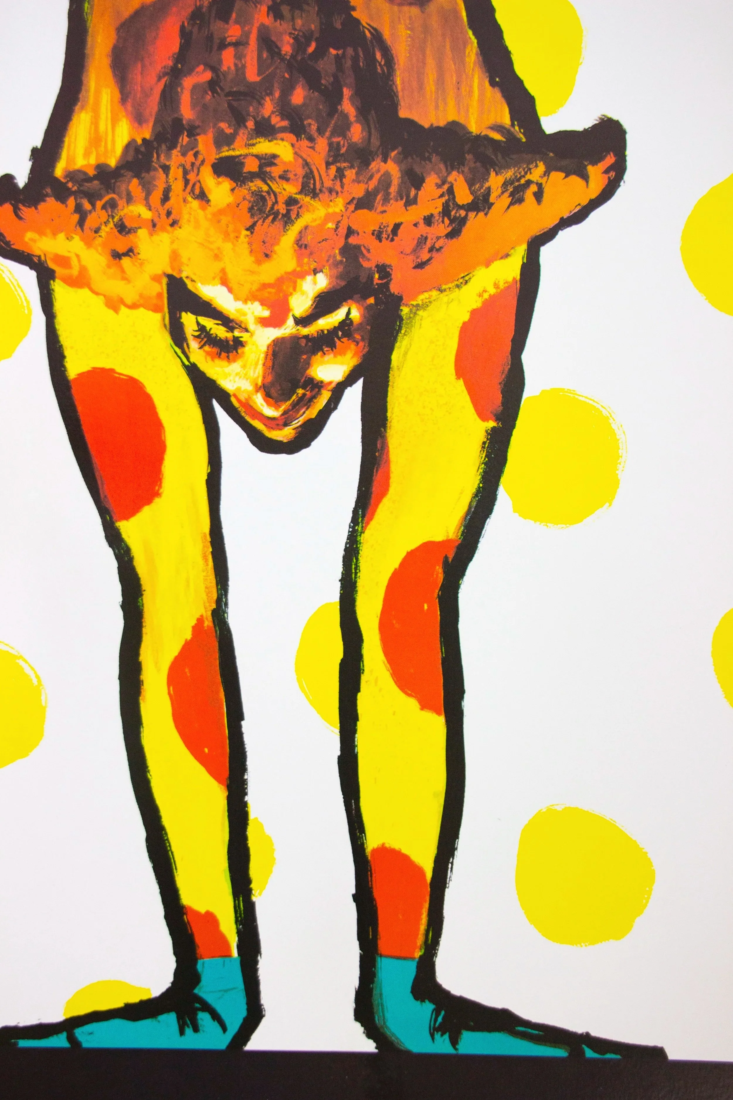 Close up of acrobat doing a handstand in J P Bemberg advertising by poster artist René Grau