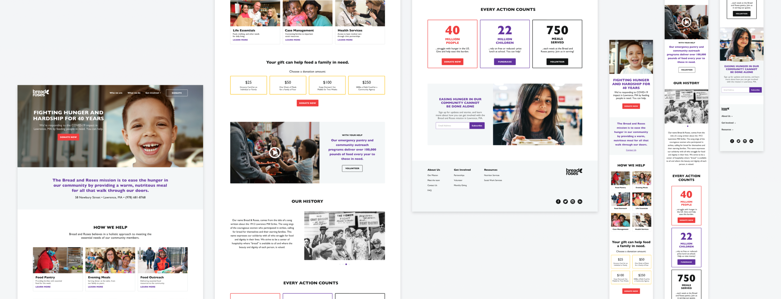 Homepage hi-fi mockups for desktop and mobile