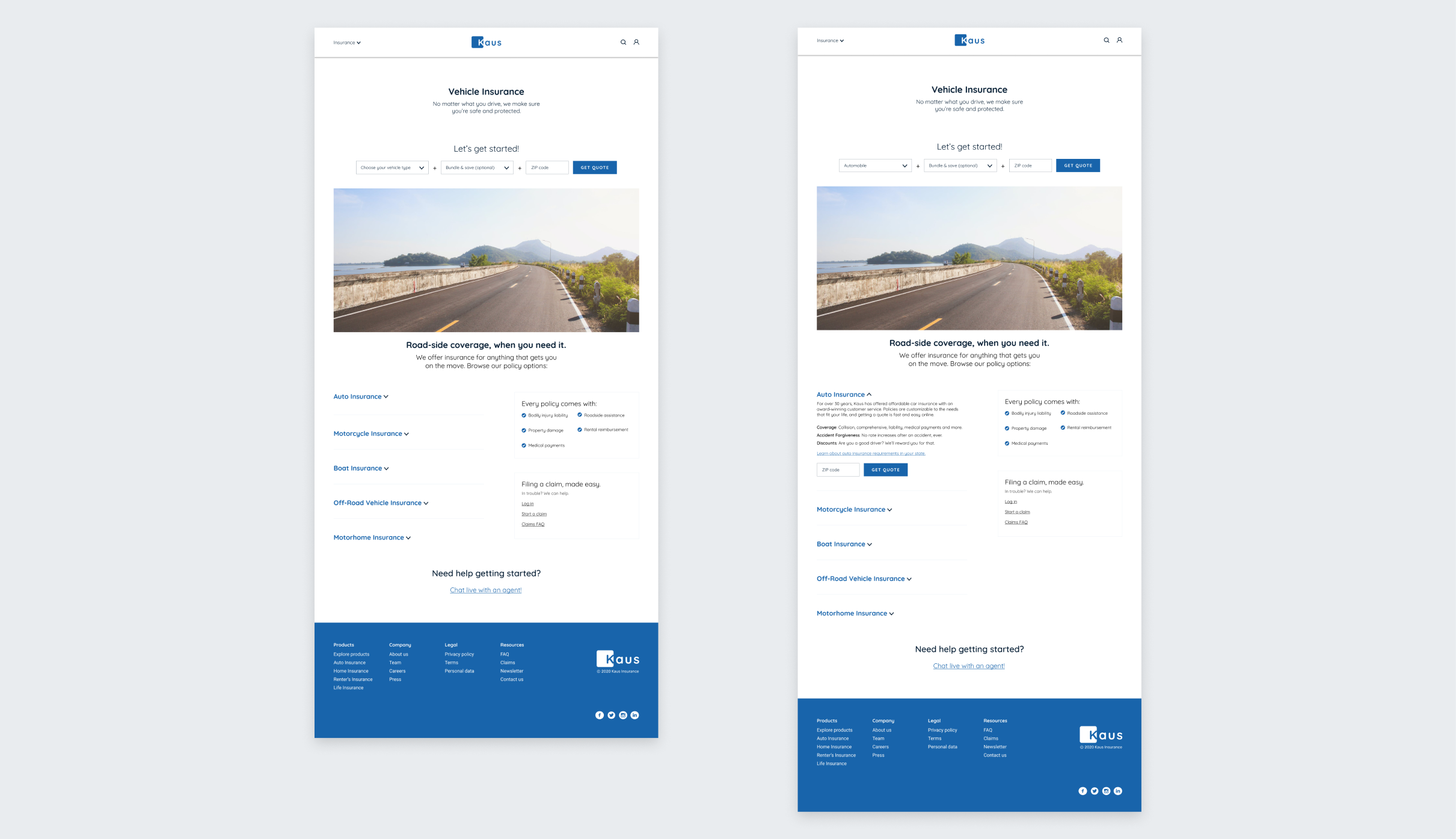 The vehicle insurance product page