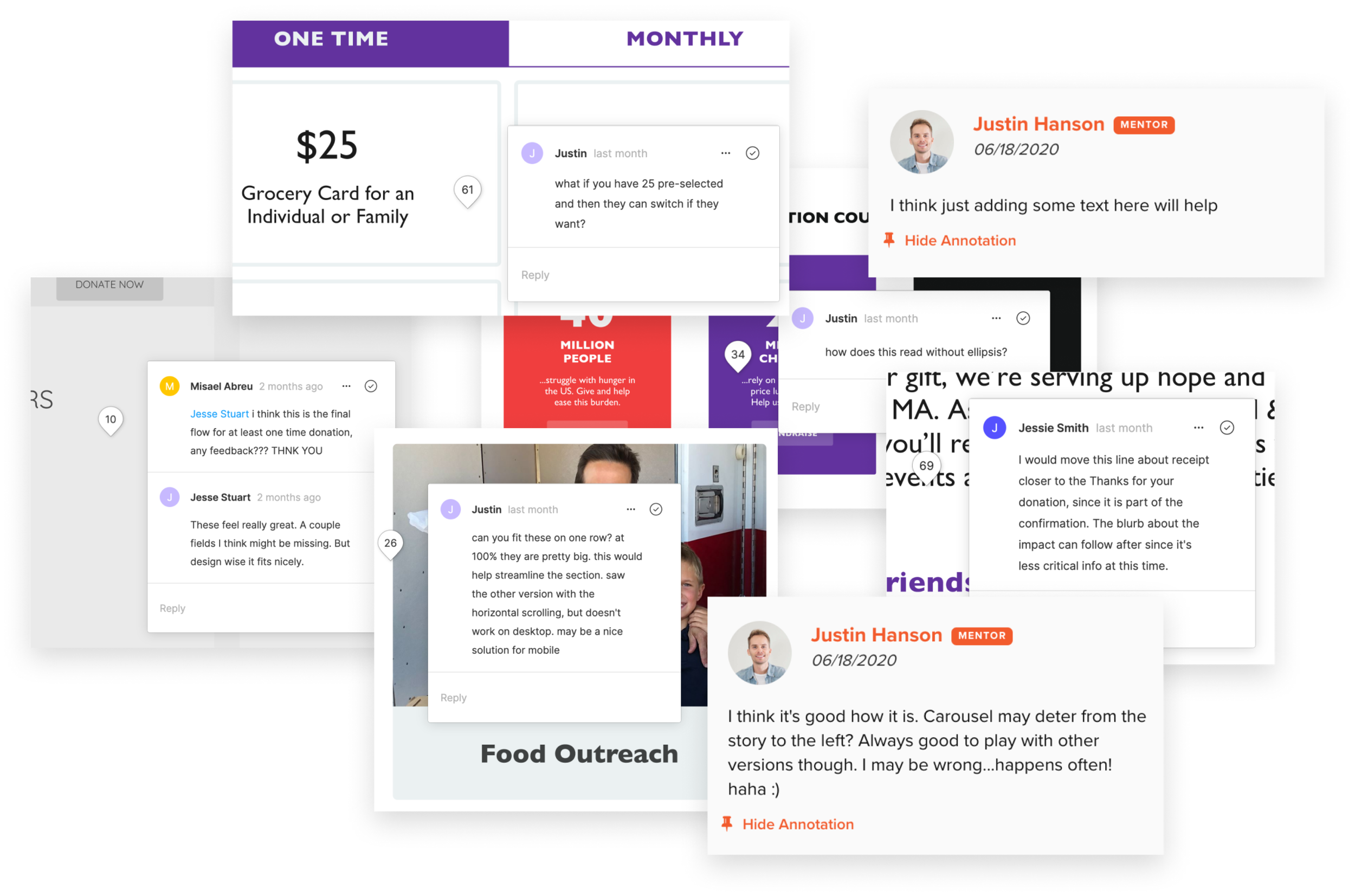 Screenshots of designer feedback on this project