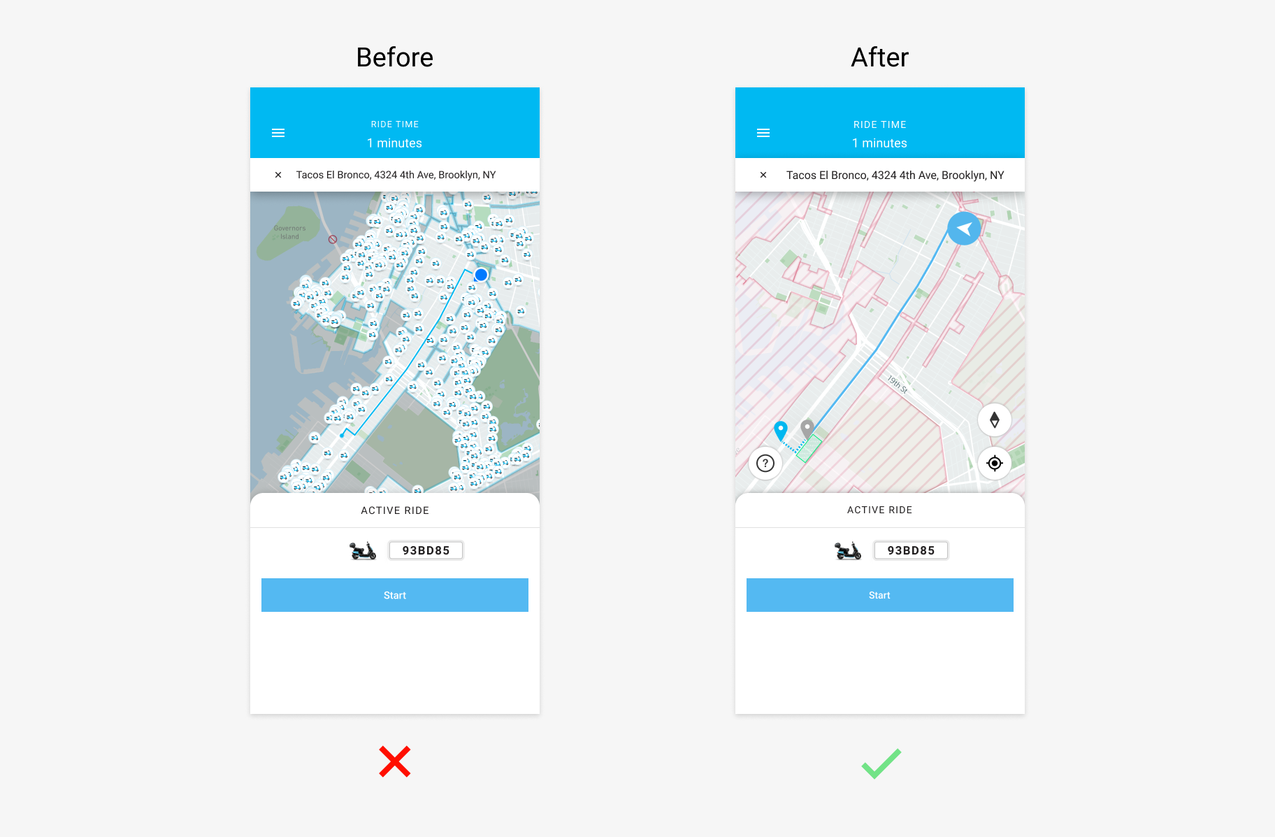 Updated navigation route showing distance from low-moped zone to your actual destination.
