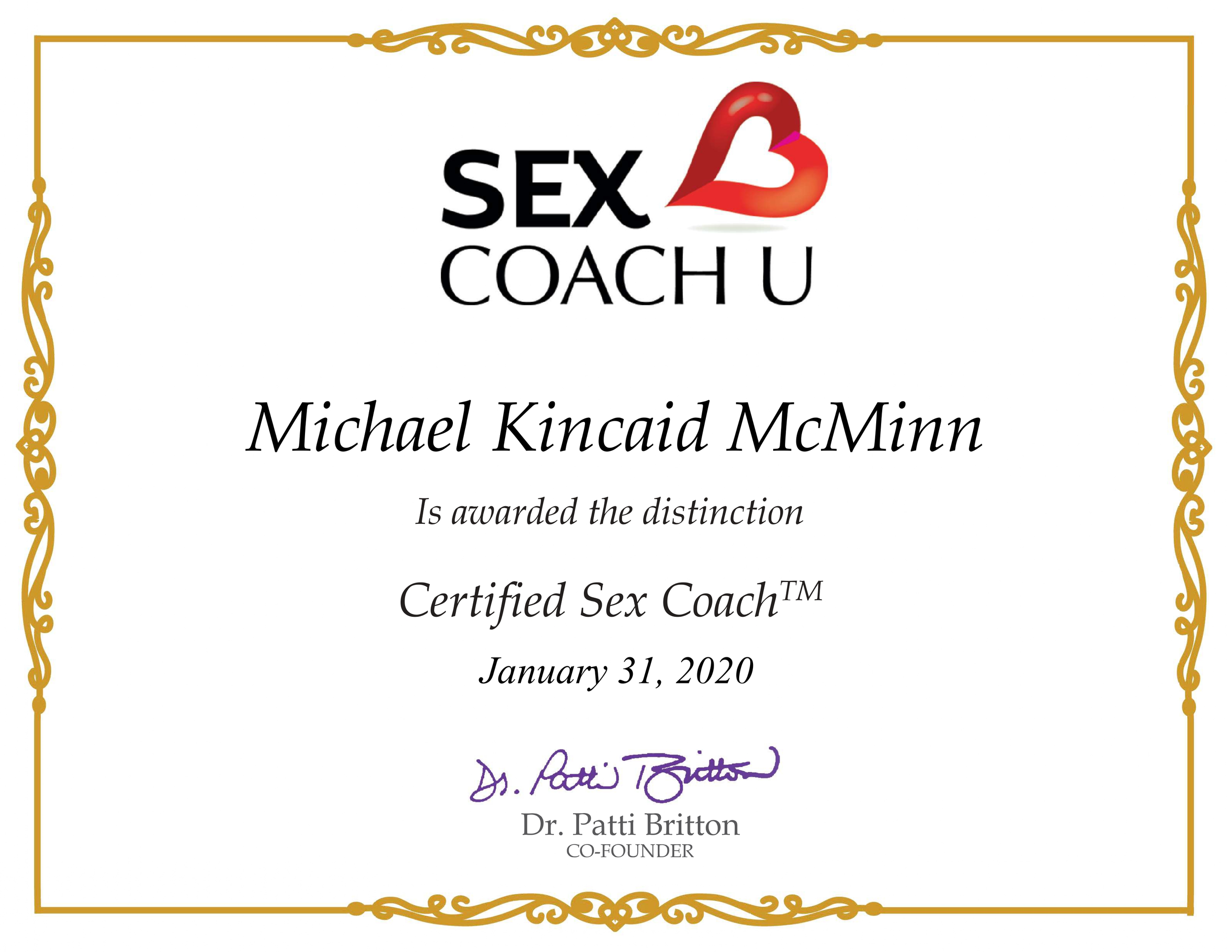Kincaid McMinn Certified Sex Coach Sex Coach U Certificate